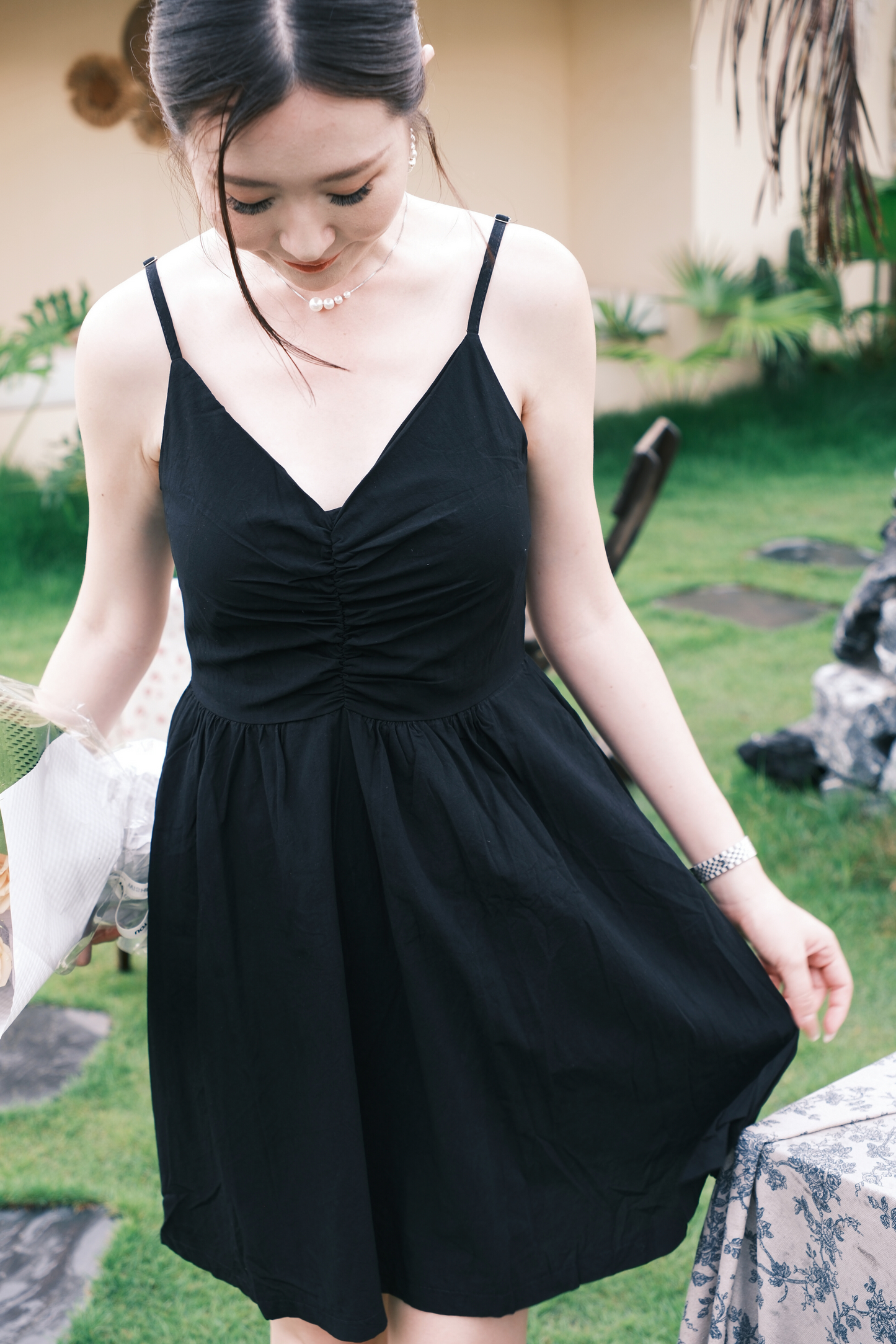 Léa Ruched Cami Dress in Black