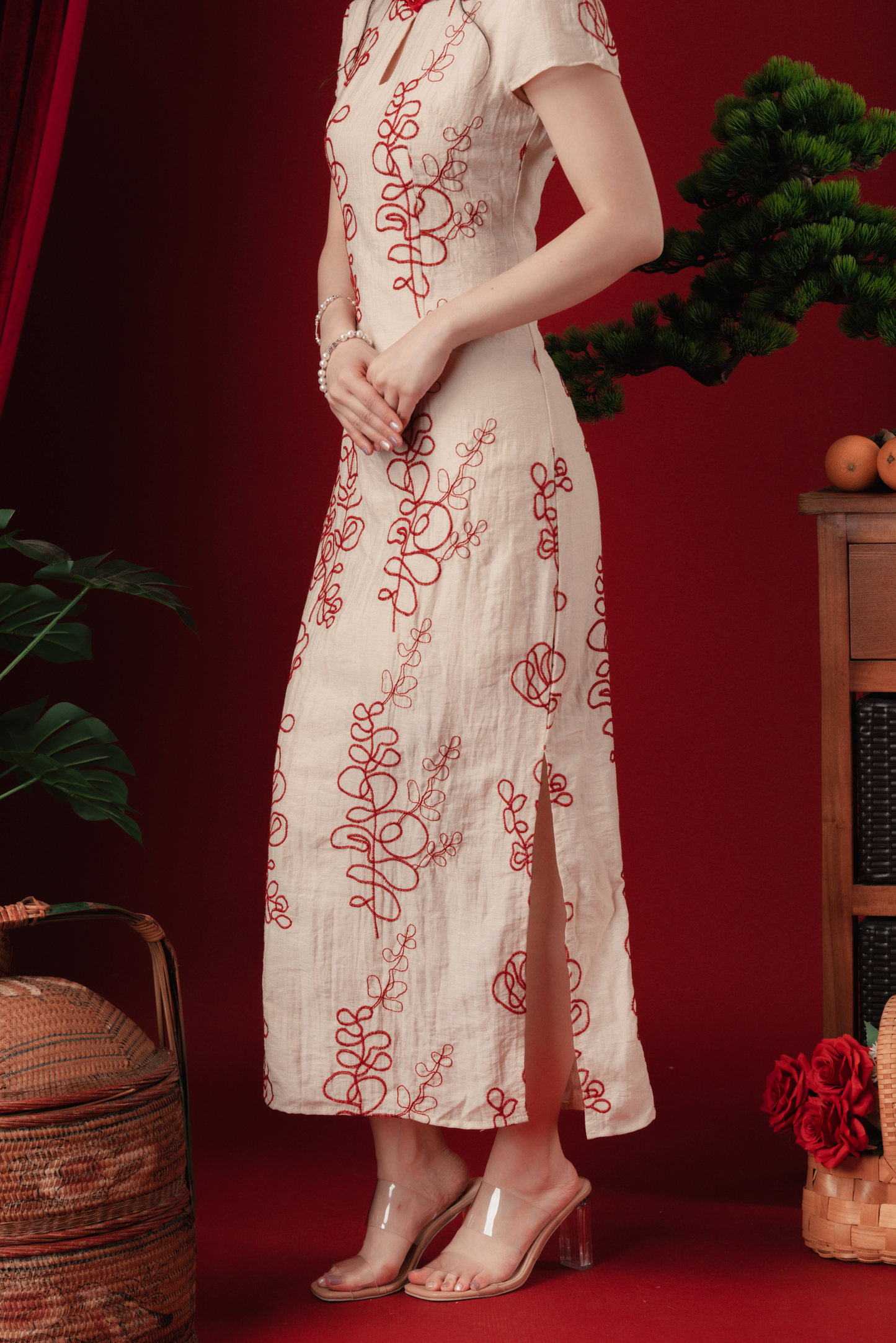 Rhea Ruby-Thread Cheongsam Dress