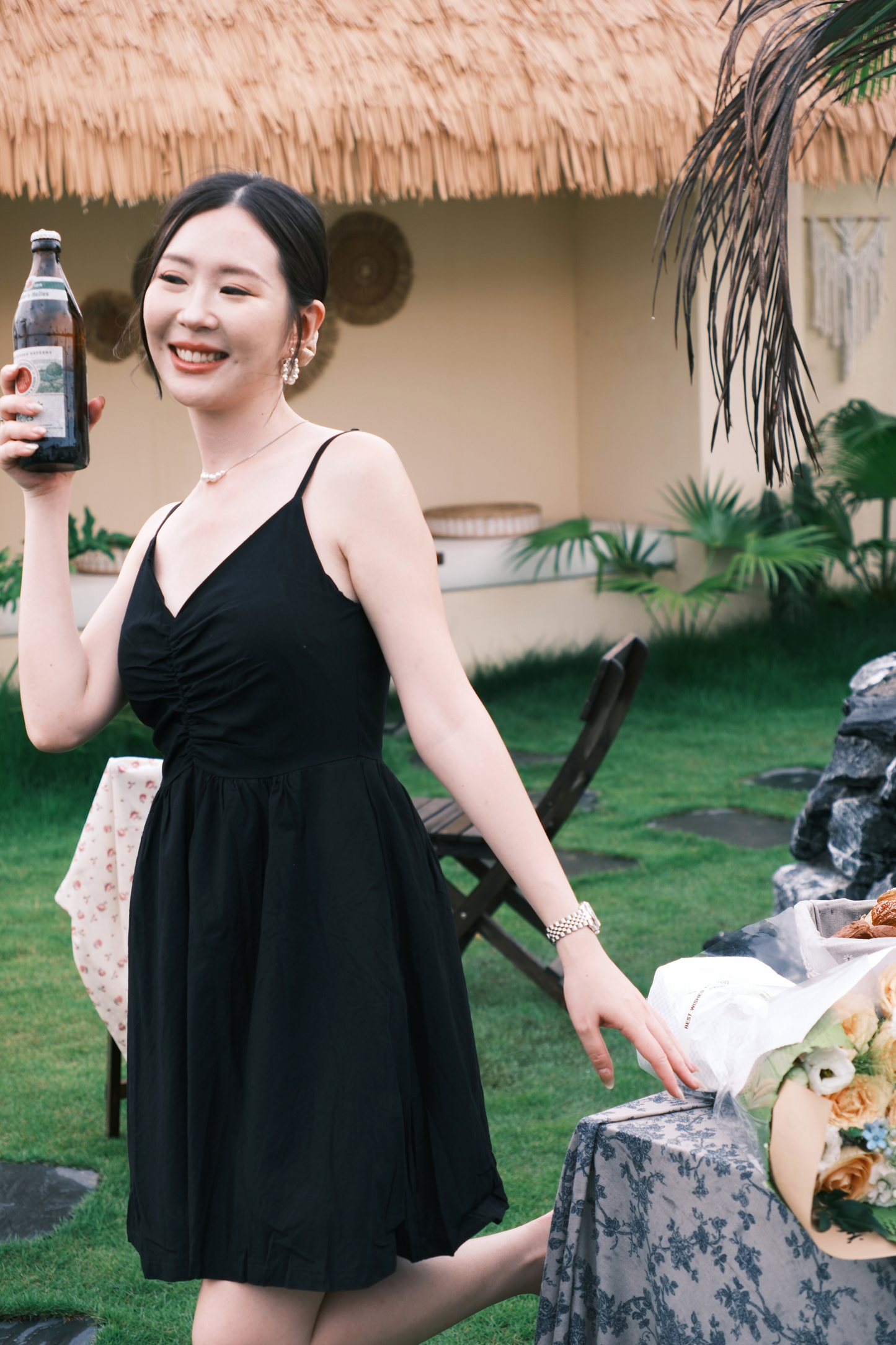 Léa Ruched Cami Dress in Black