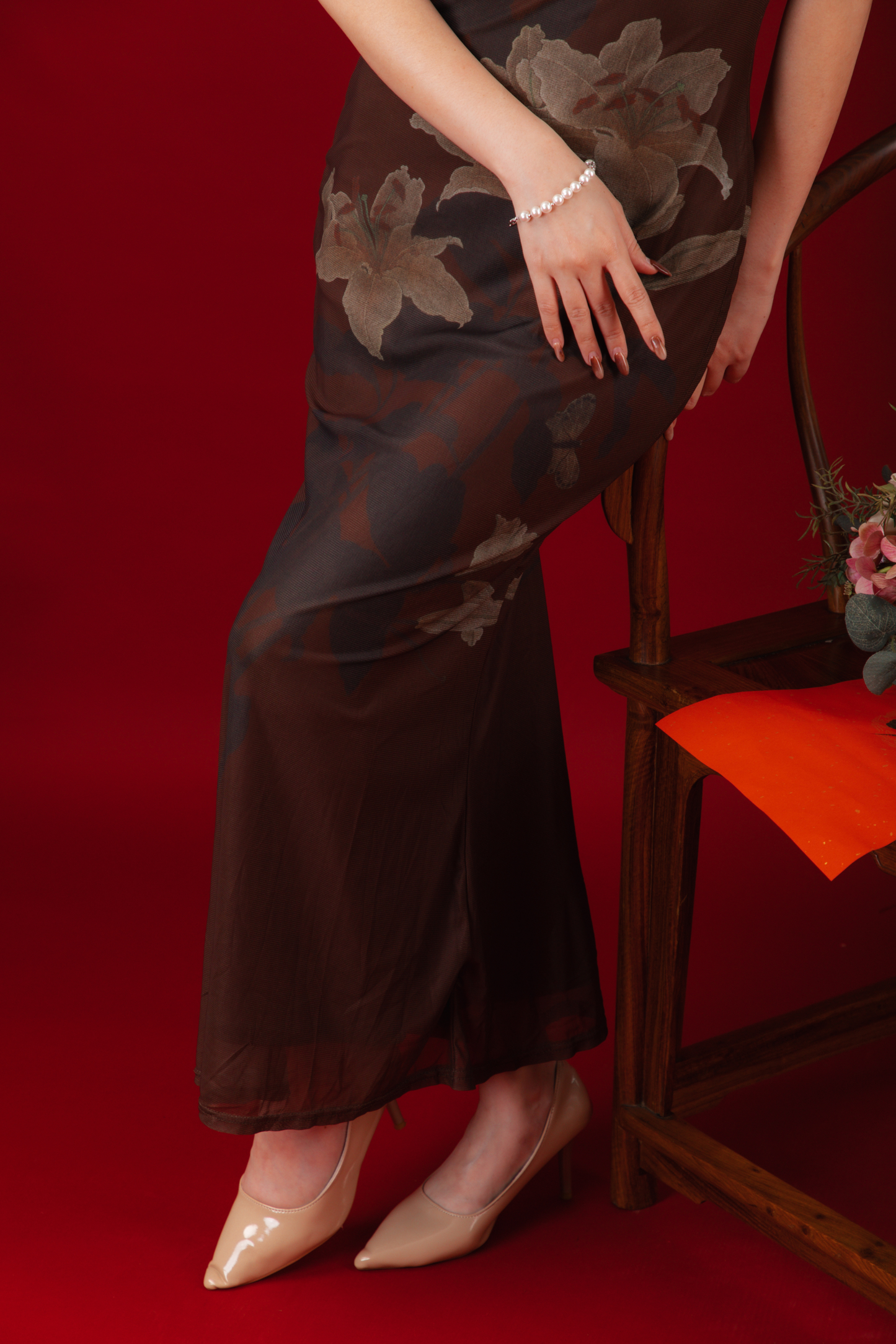 Mocha Blossom Cheongsam Dress (In-Stock)