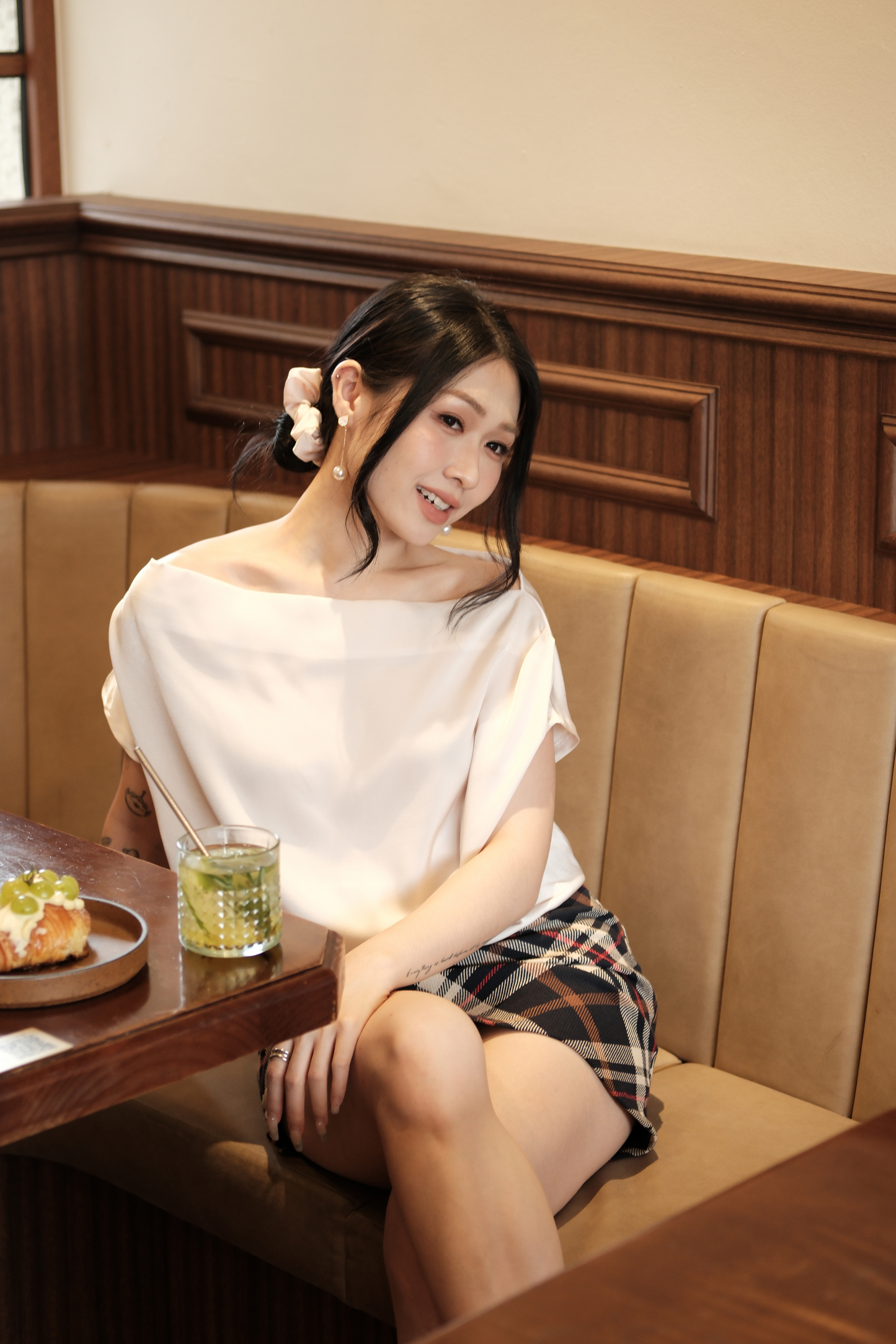 Claire Draped Satin Top in Ivory