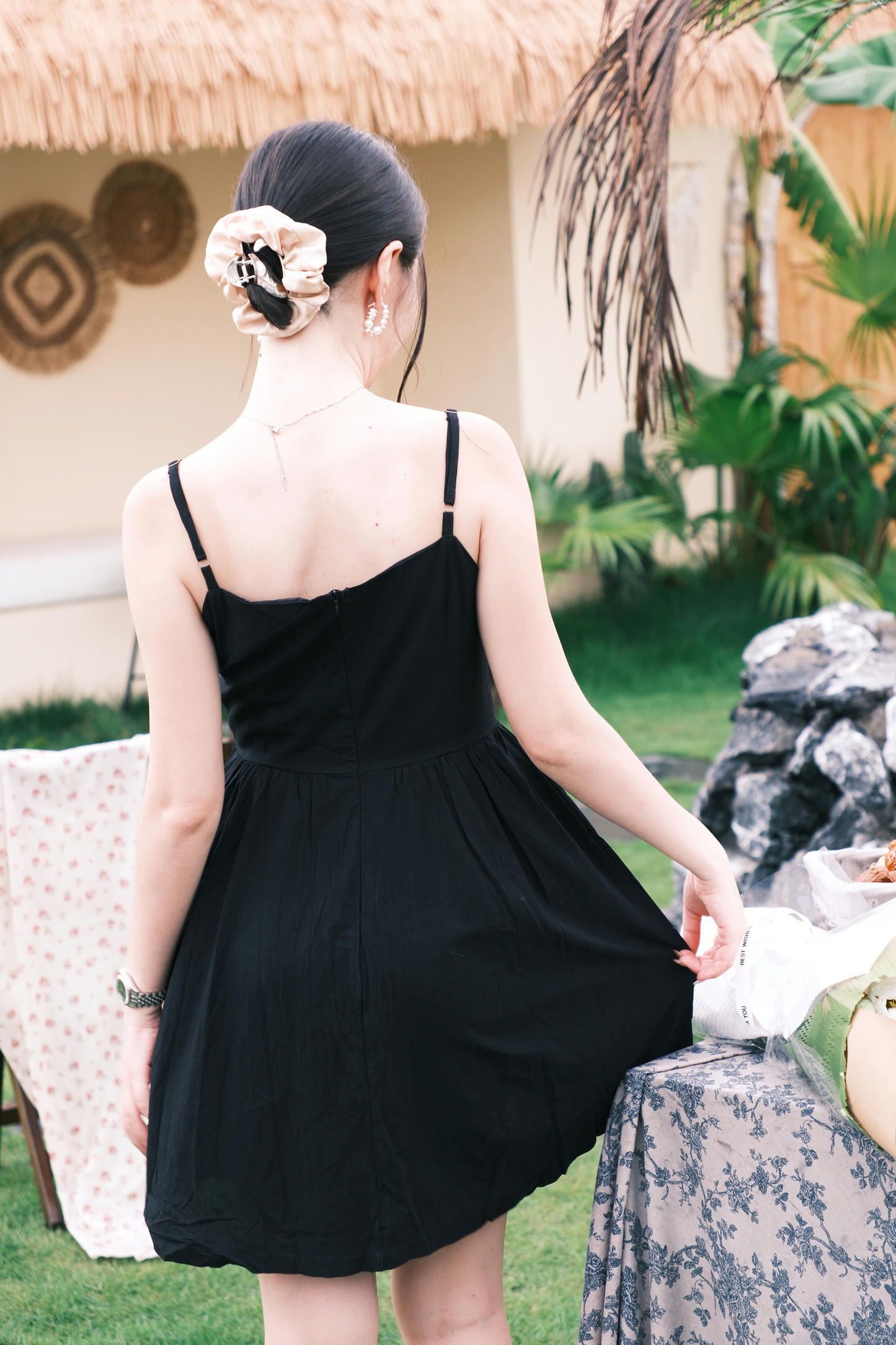 Léa Ruched Cami Dress in Black