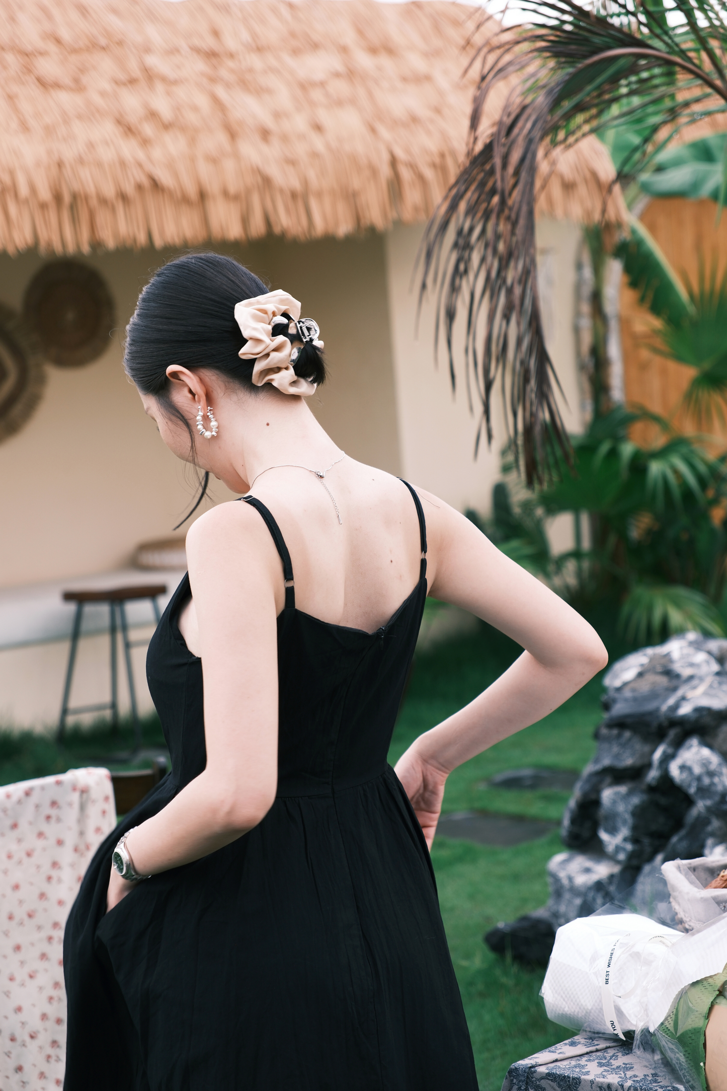 Léa Ruched Cami Dress in Black