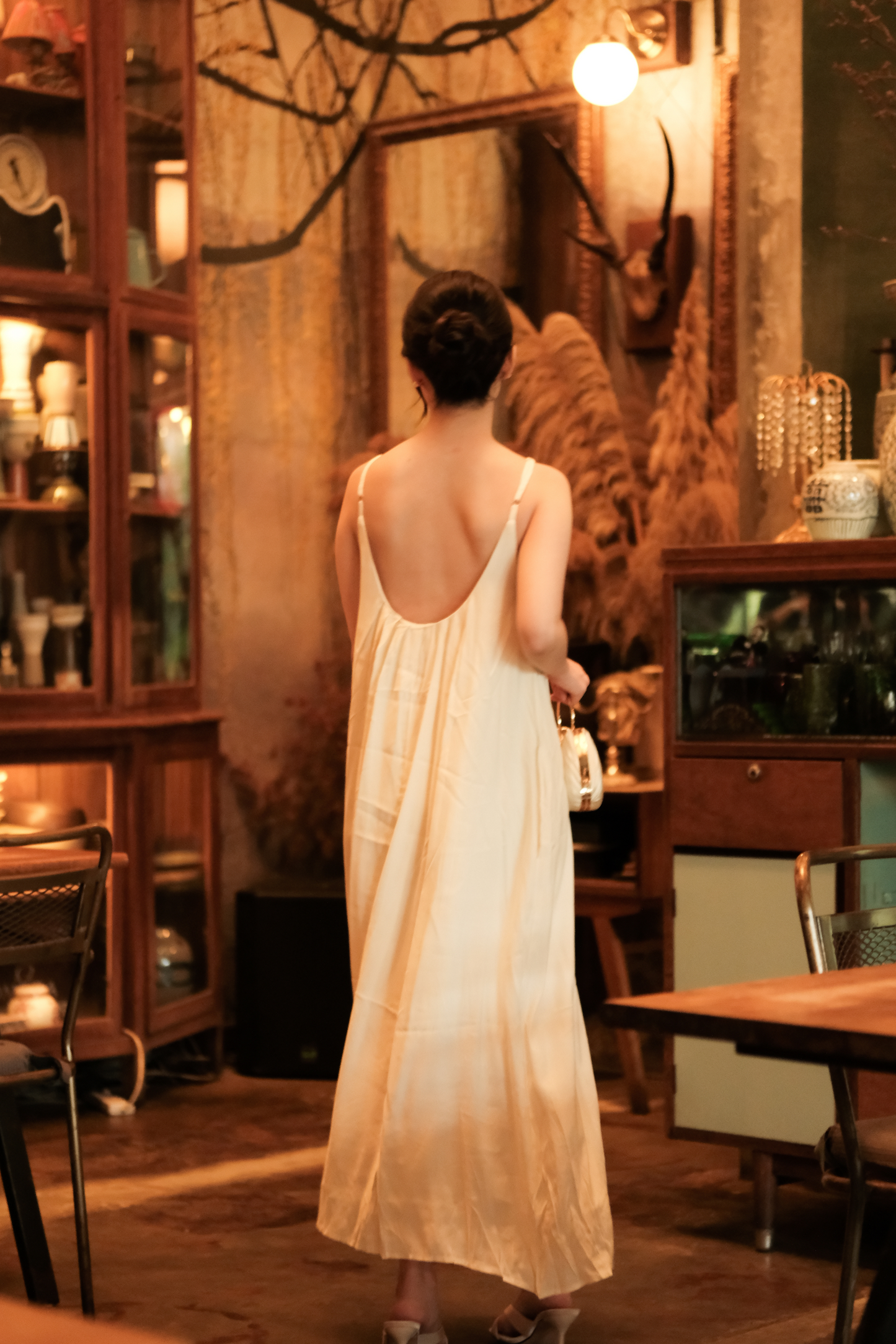 Solène Draped Back Maxi Dress in Beige