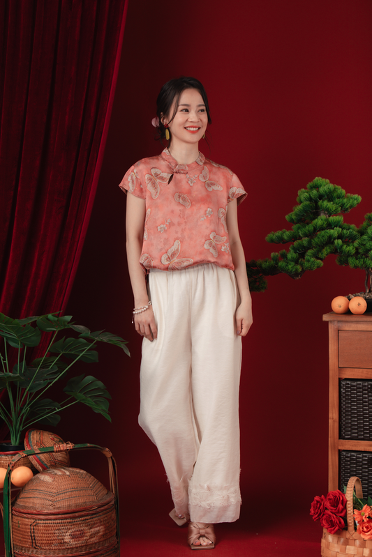 Luna Lace-Hem Embroidered Wide-Leg Pants