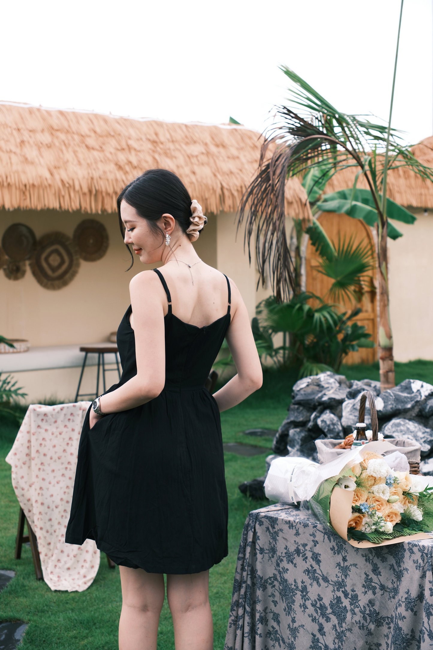 Léa Ruched Cami Dress in Black