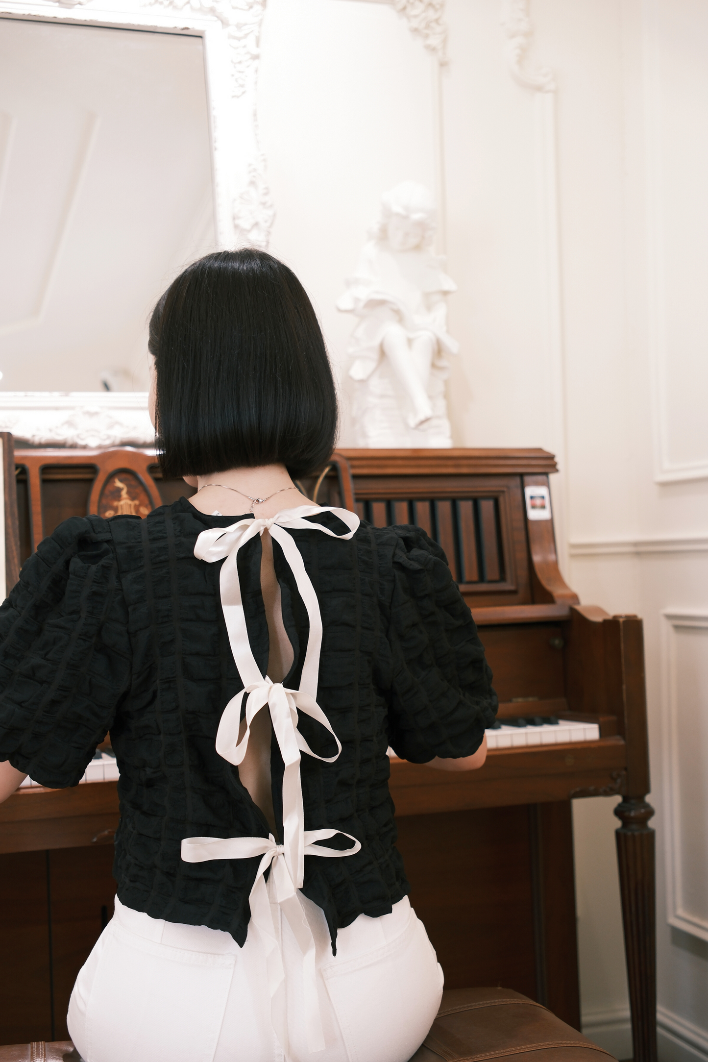 Delphine Bow-Back Top in Black