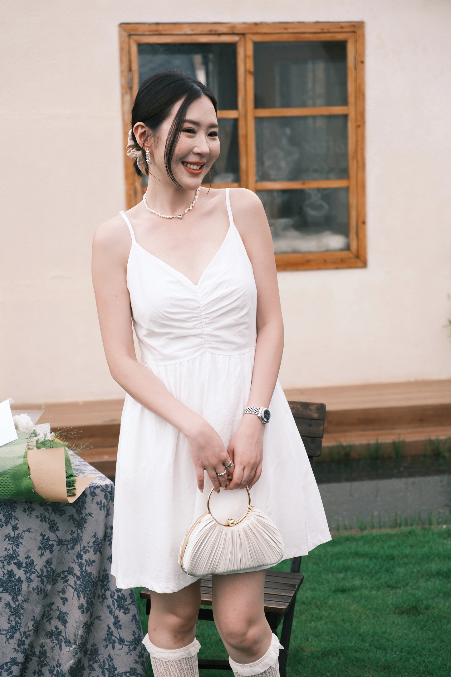Léa Ruched Cami Dress in White