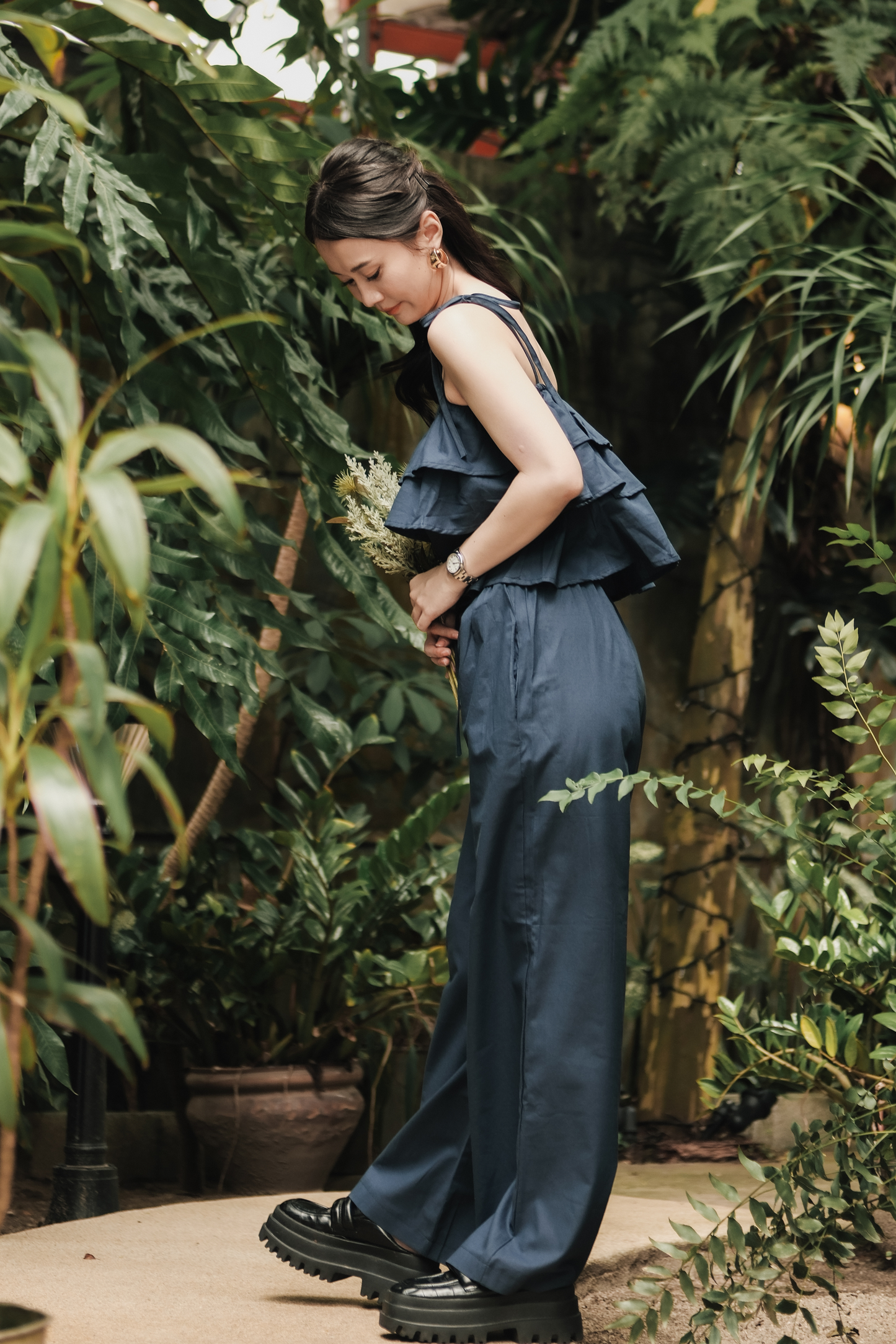 Lina Layered Ruffle Cami & Wide-Leg Pants in Blue