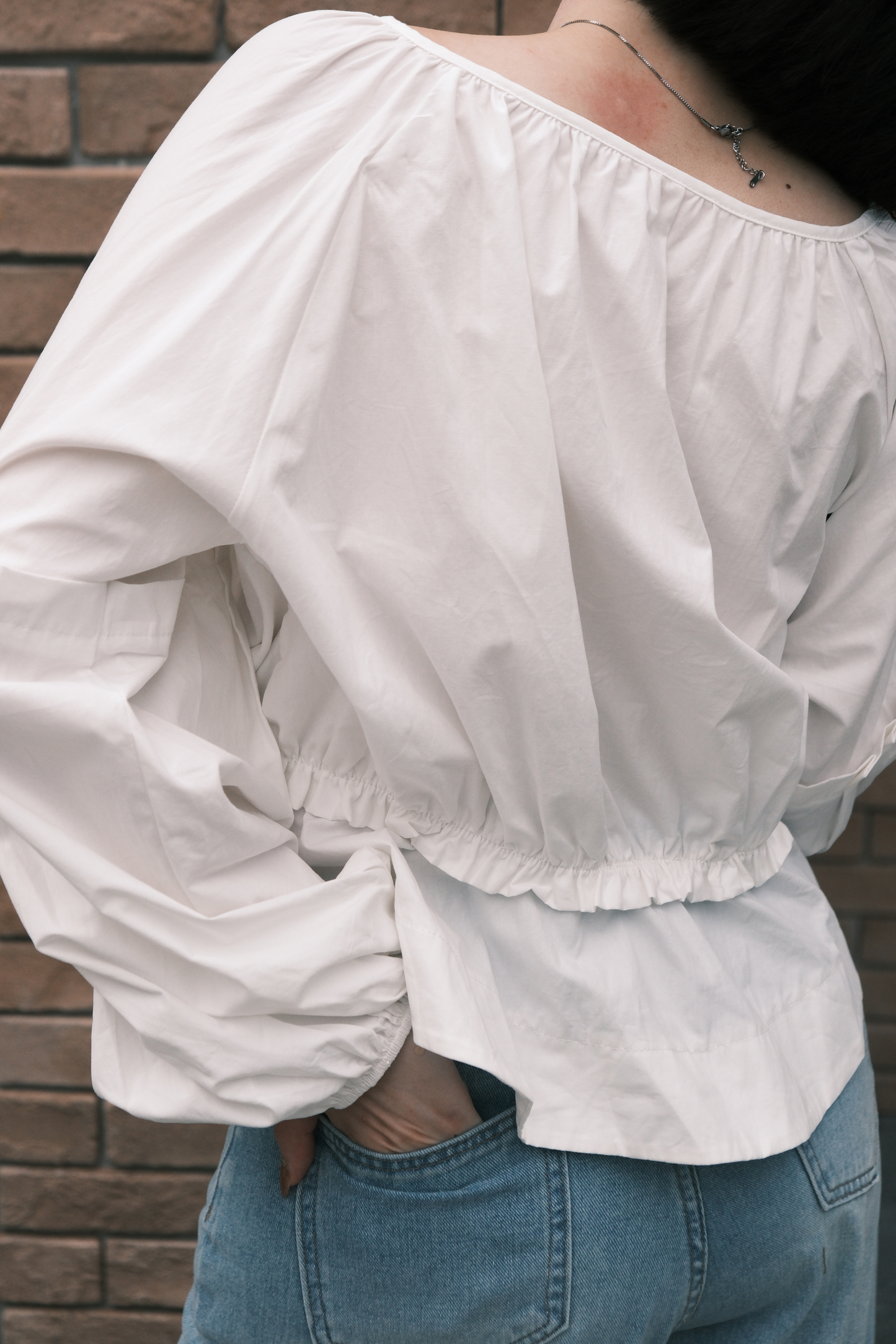 Vivienne Drawstring Puff-Sleeve Blouse