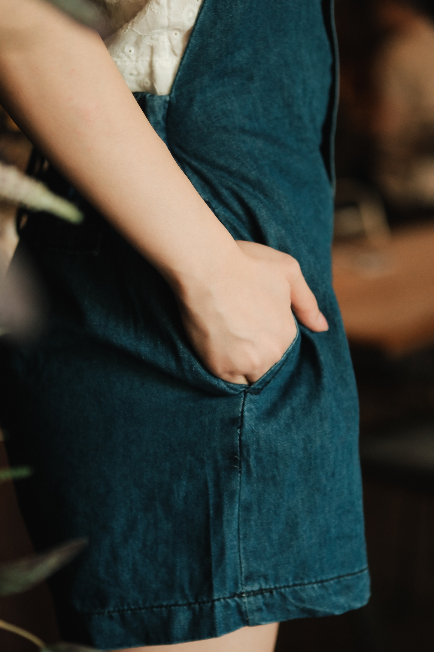 Odette Cross-Back Denim Romper