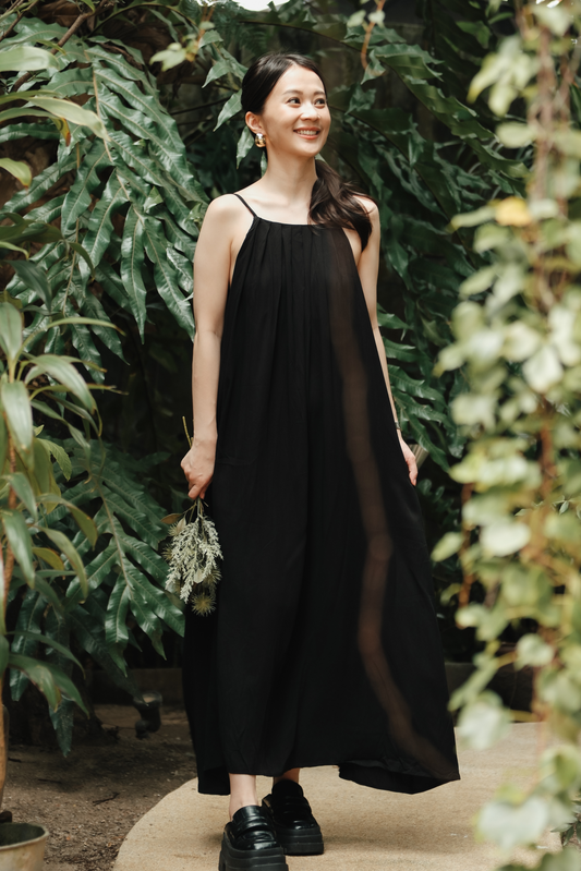 Solène Draped Back Maxi Dress in Black