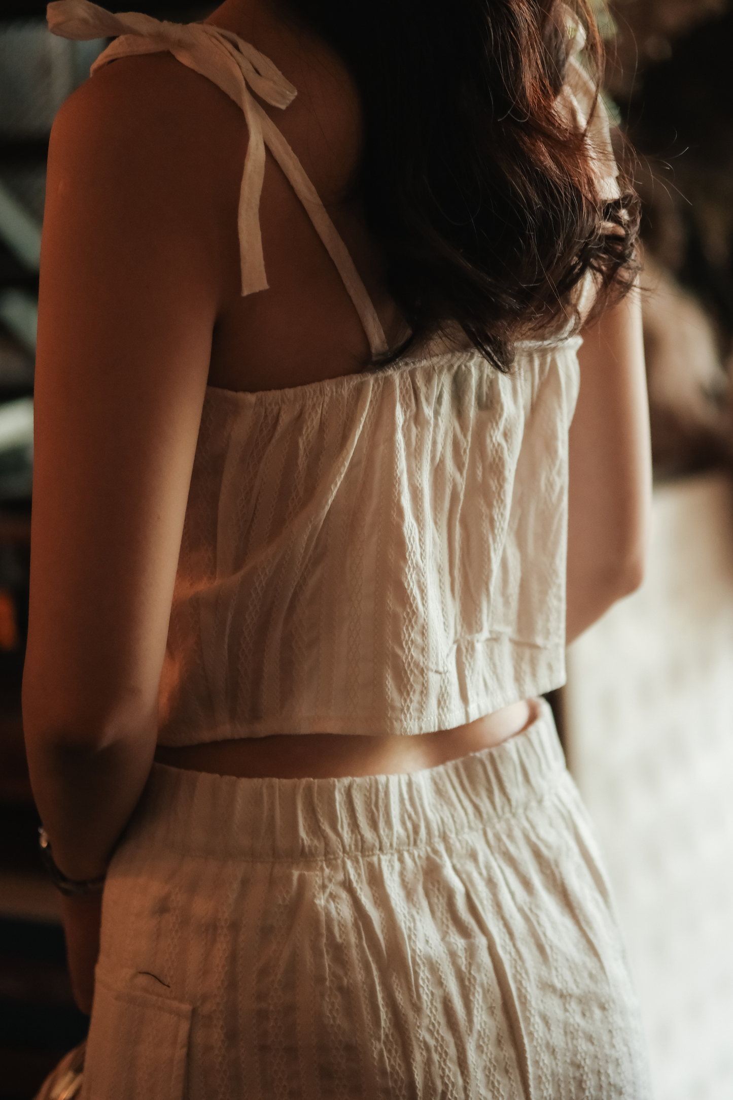 Élise Textured Knit Cami & Skirt Set in White