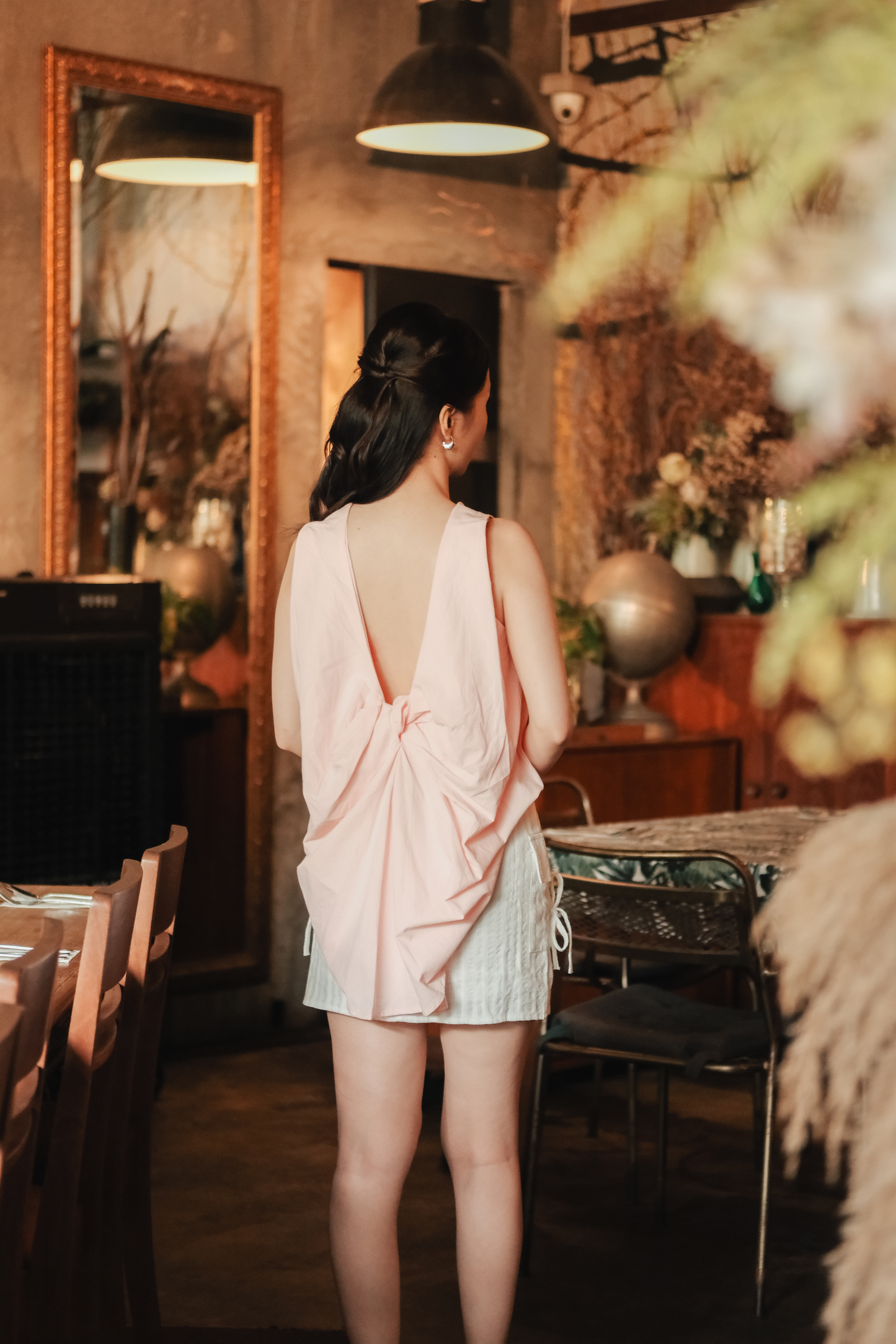 Inès Draped Back Knot Top in Ballet Pink