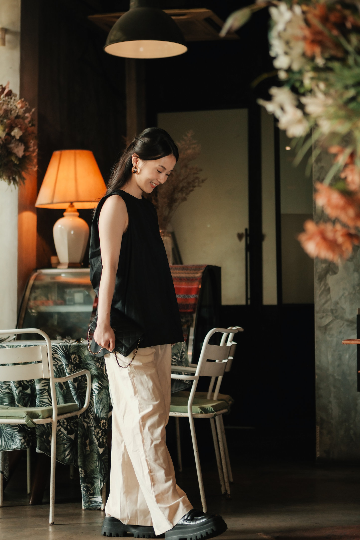 Inès Draped Back Knot Top in Black