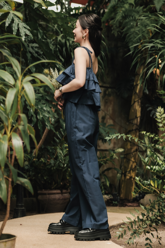 Lina Layered Ruffle Cami & Wide-Leg Pants in Blue