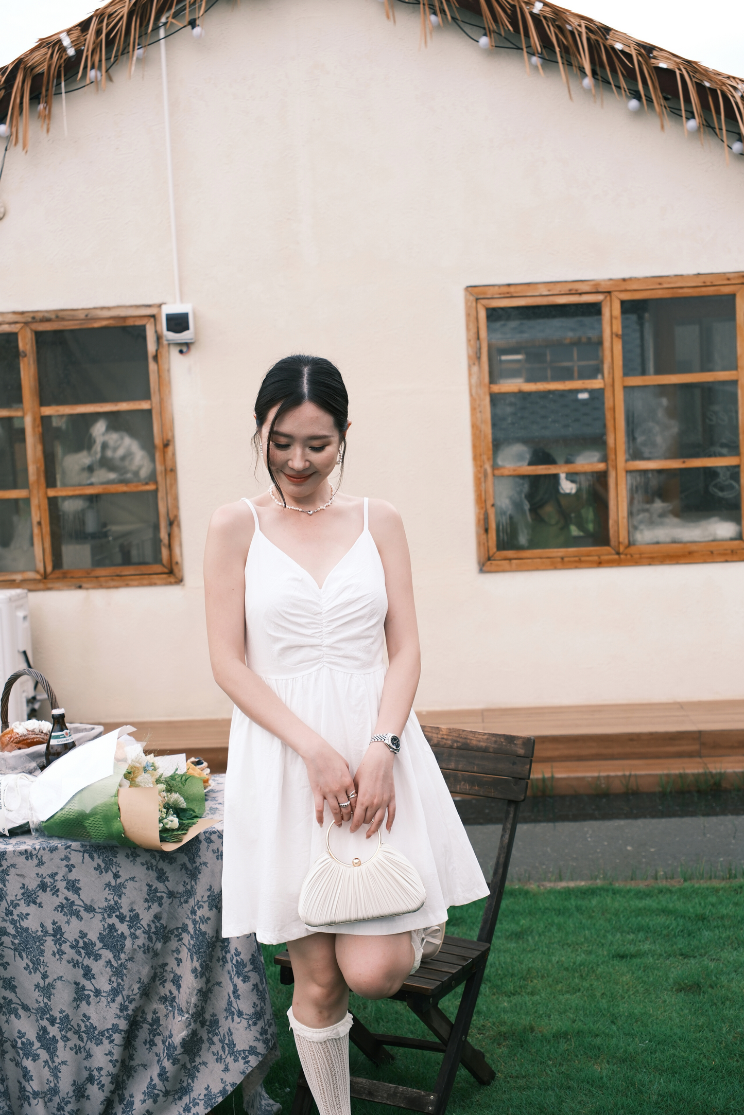 Léa Ruched Cami Dress in White