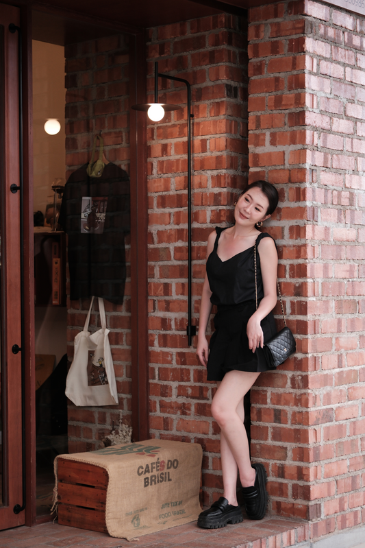 Lena Twisted V-Neck Cami in Black