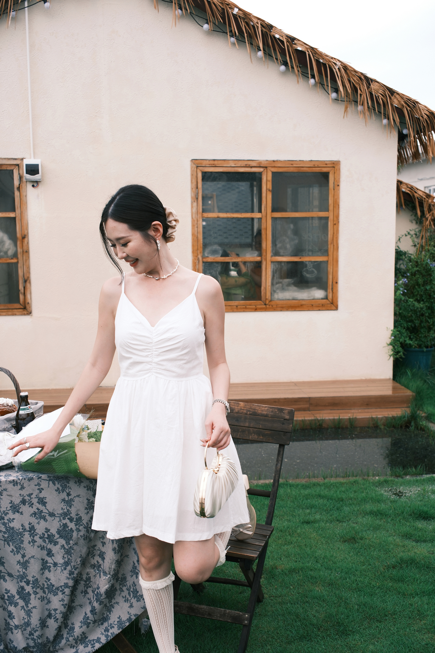 Léa Ruched Cami Dress in White