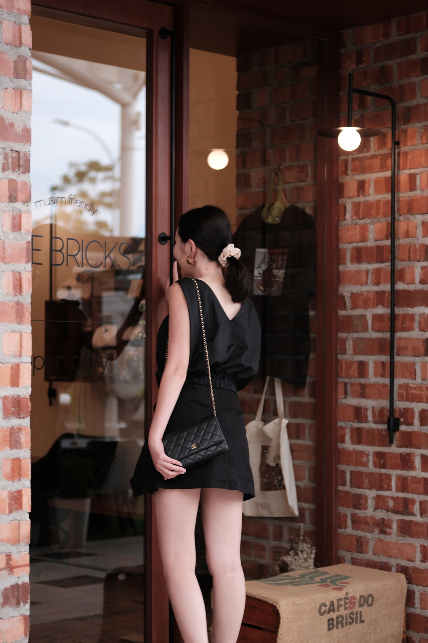 Lena Twisted V-Neck Cami in Black