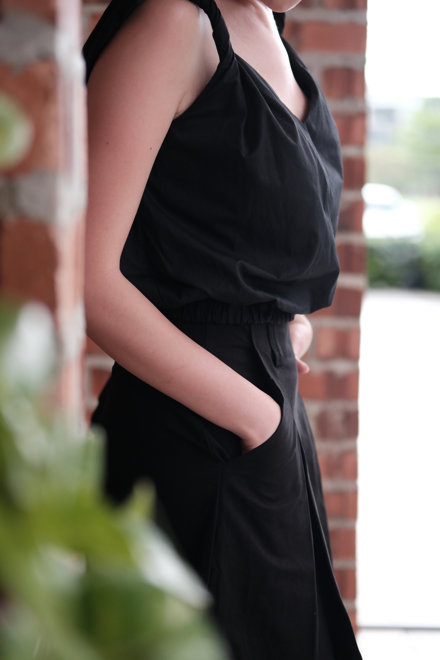 Lena Twisted V-Neck Cami in Black