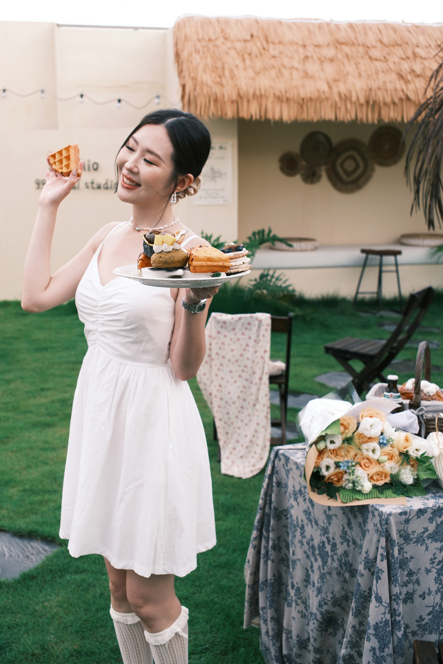 Léa Ruched Cami Dress in White