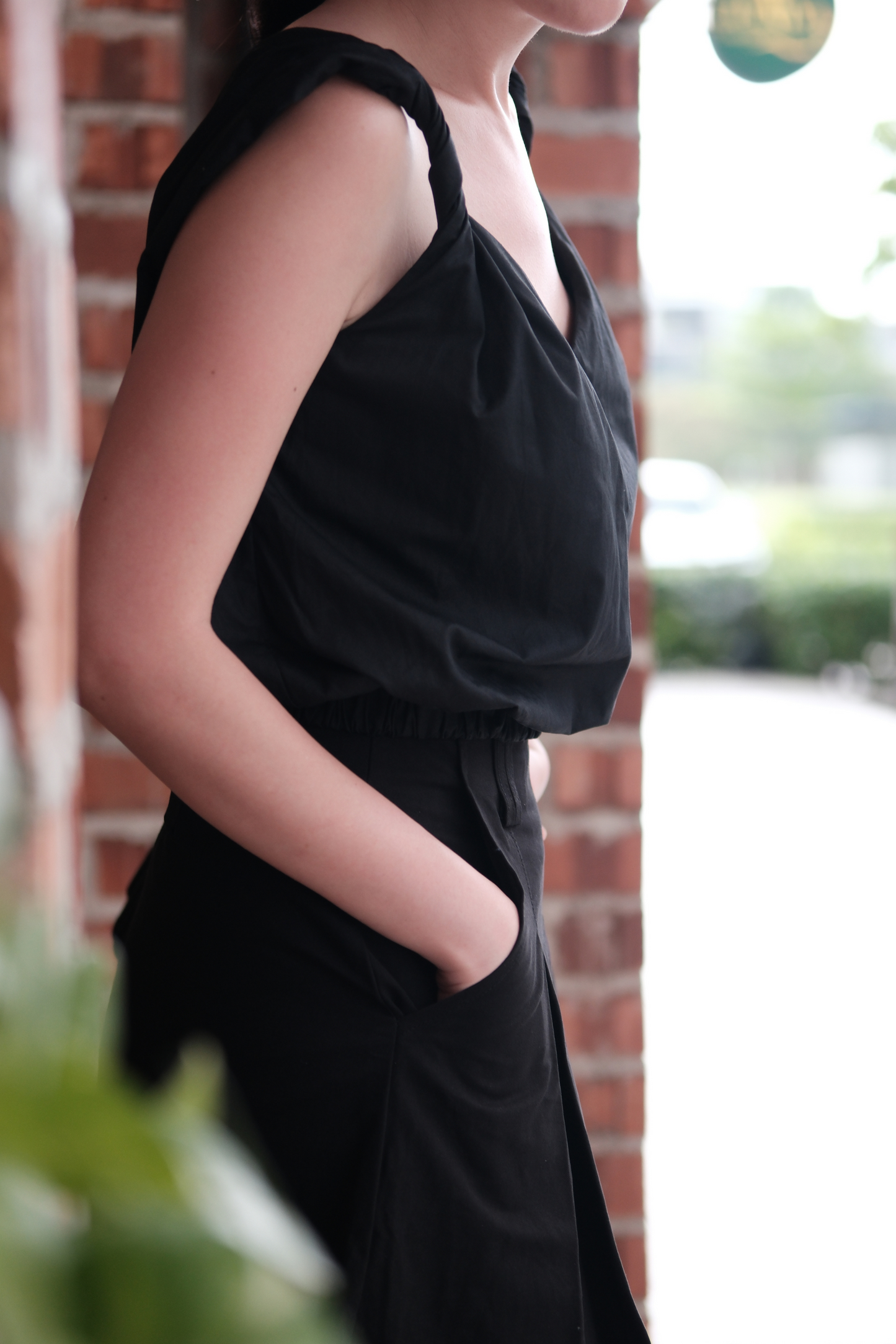 Lena Twisted V-Neck Cami in Black