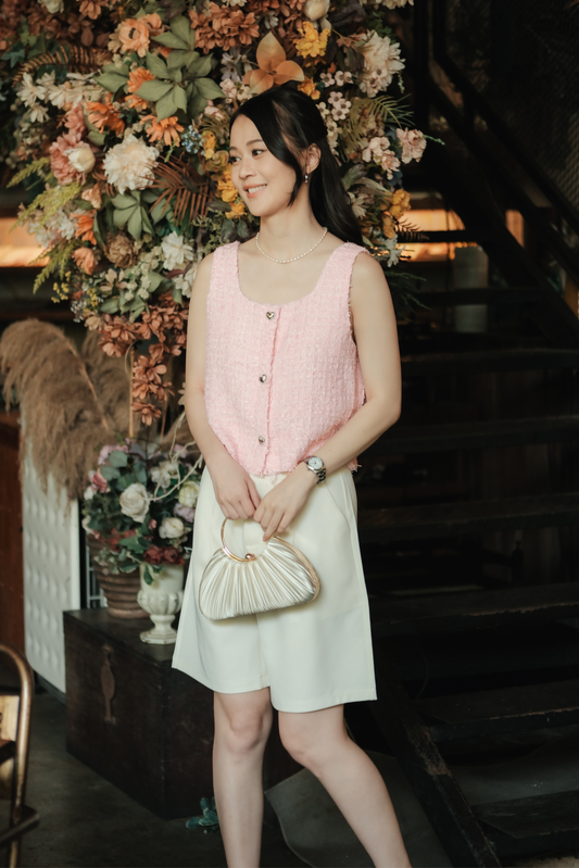 Amélie Tweed Fringe Vest in Pink