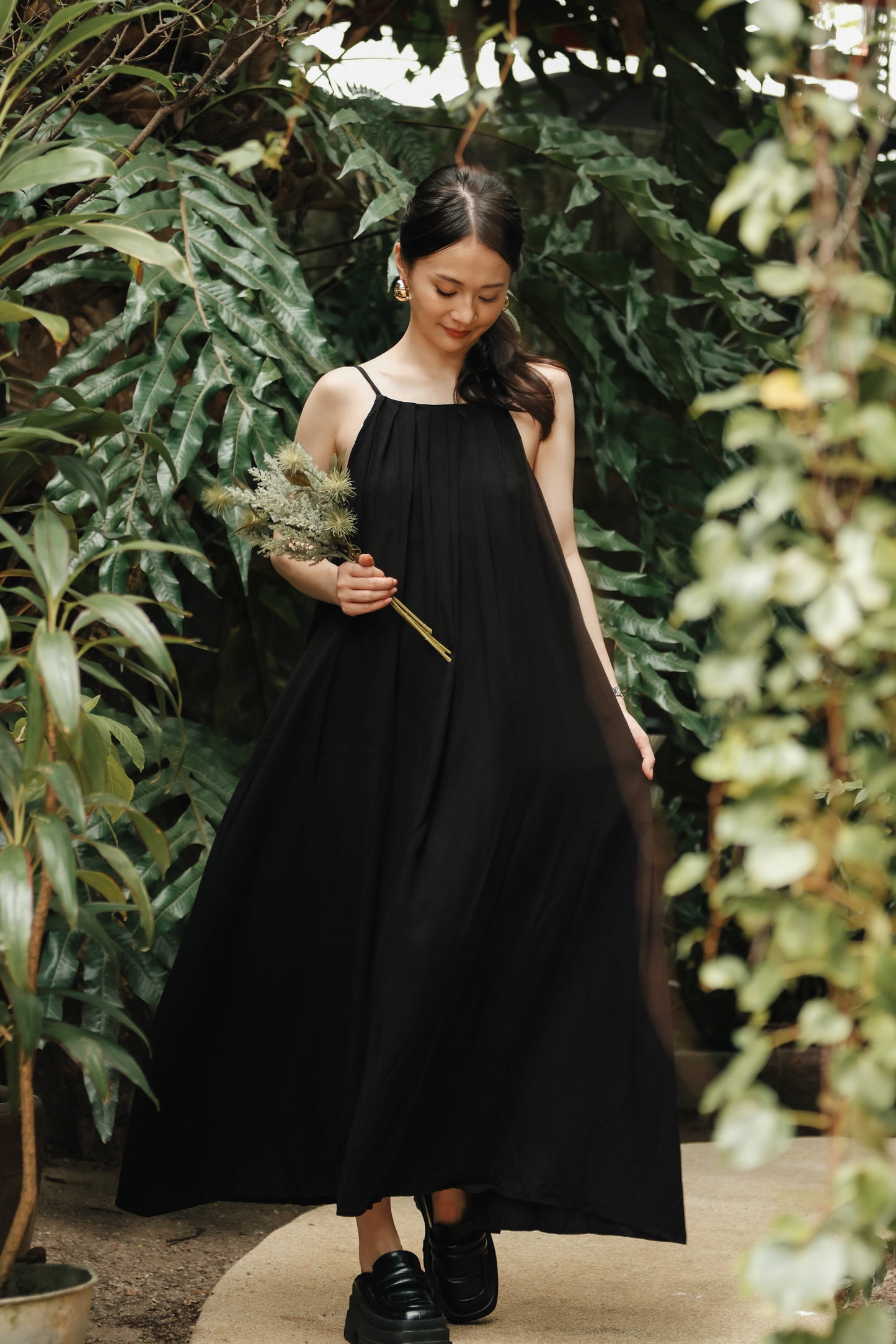 Solène Draped Back Maxi Dress in Black