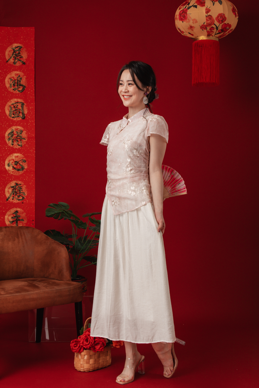 Elise Embroidered Layered Cheongsam Dress
