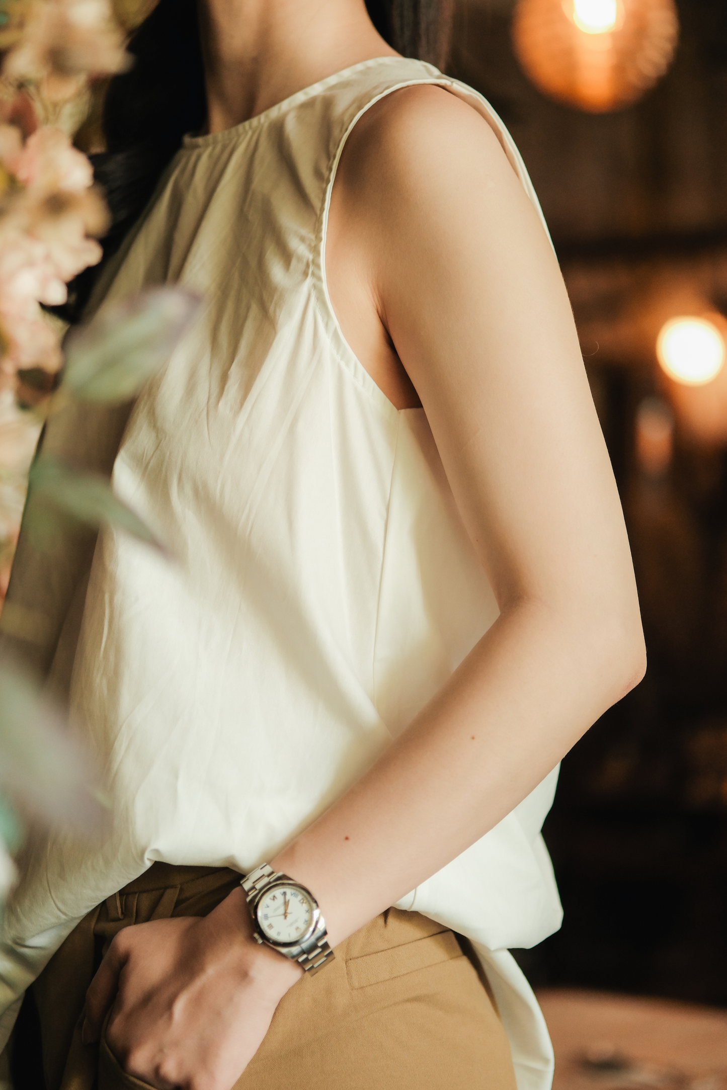 Inès Draped Back Knot Top in White