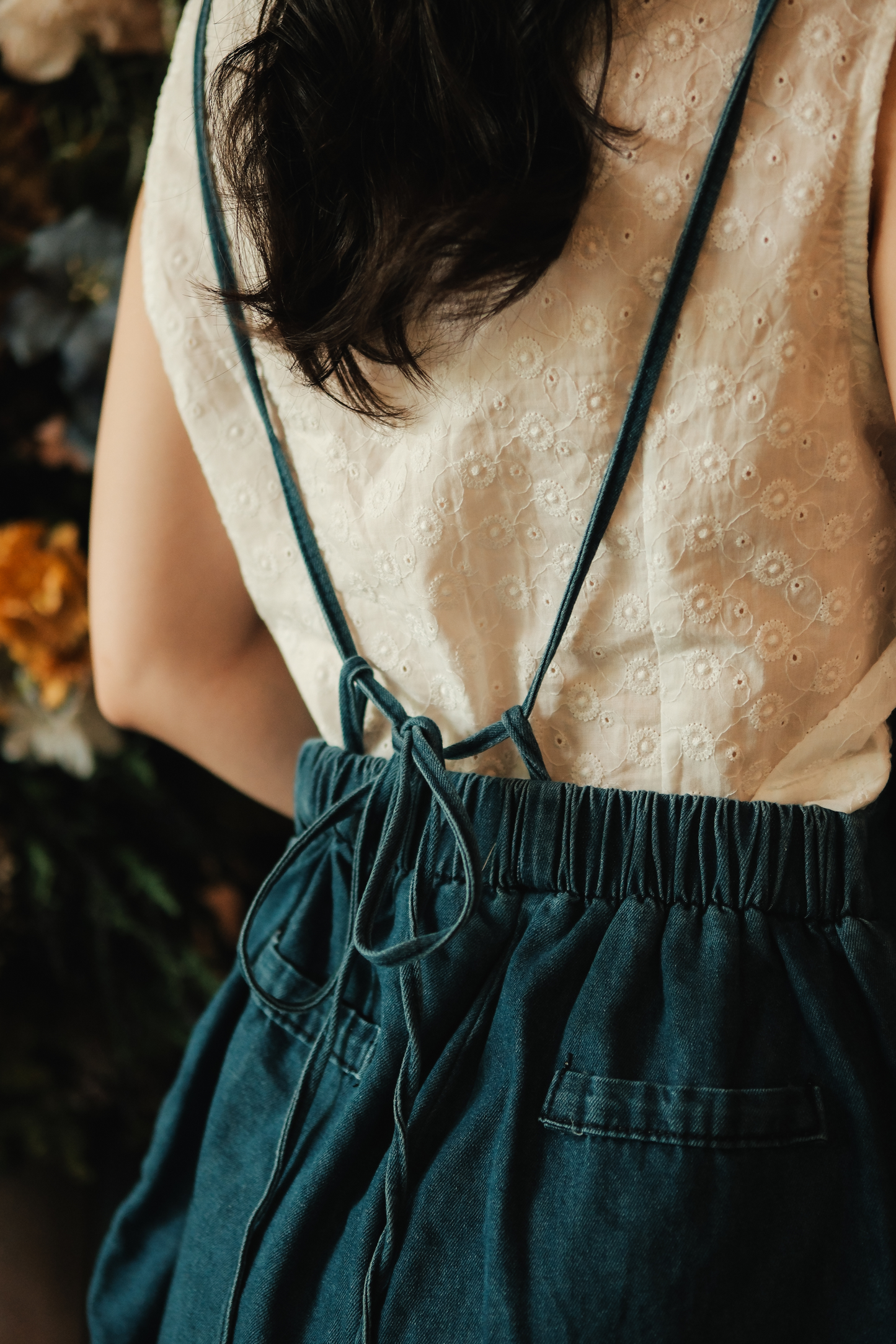 Odette Cross-Back Denim Romper