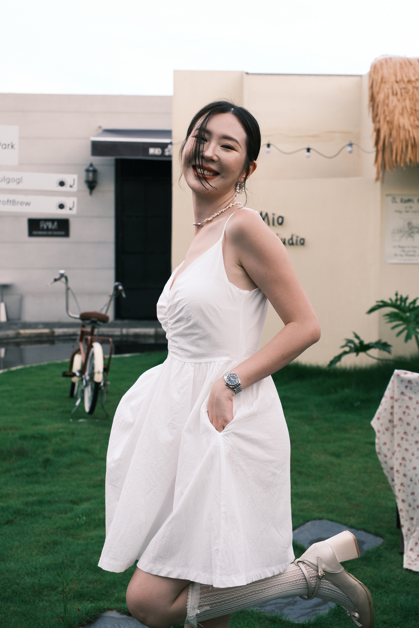 Léa Ruched Cami Dress in White