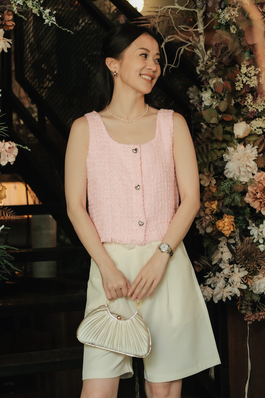 Amélie Tweed Fringe Vest in Pink
