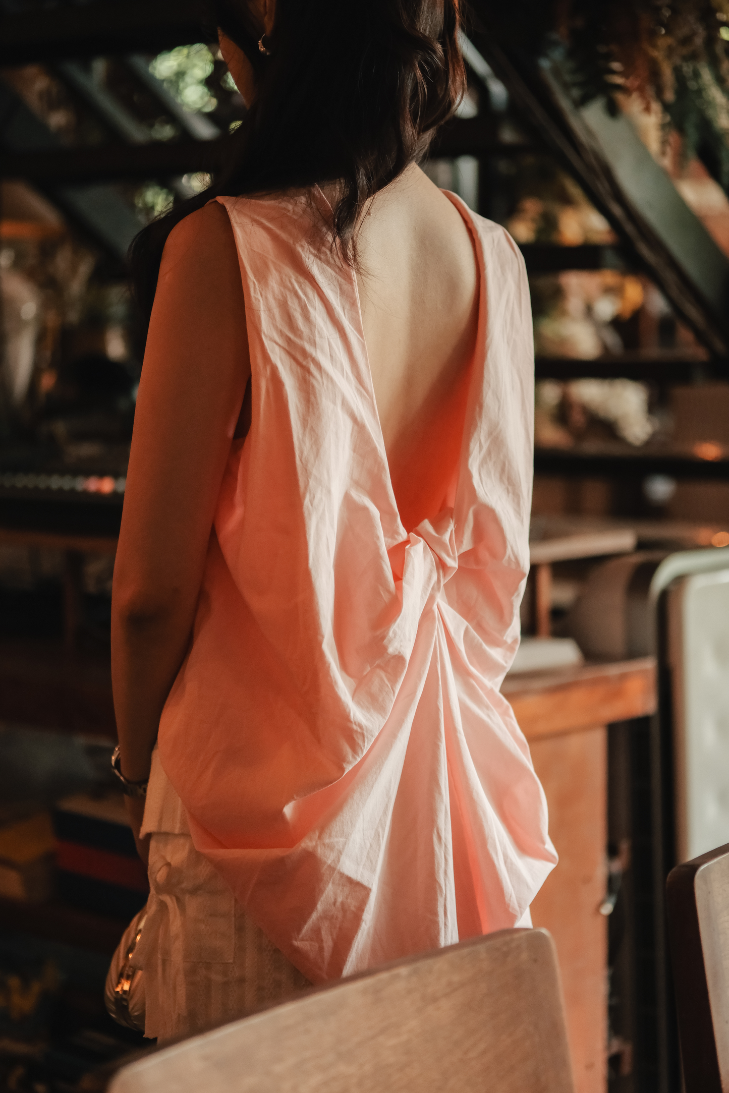 Inès Draped Back Knot Top in Ballet Pink