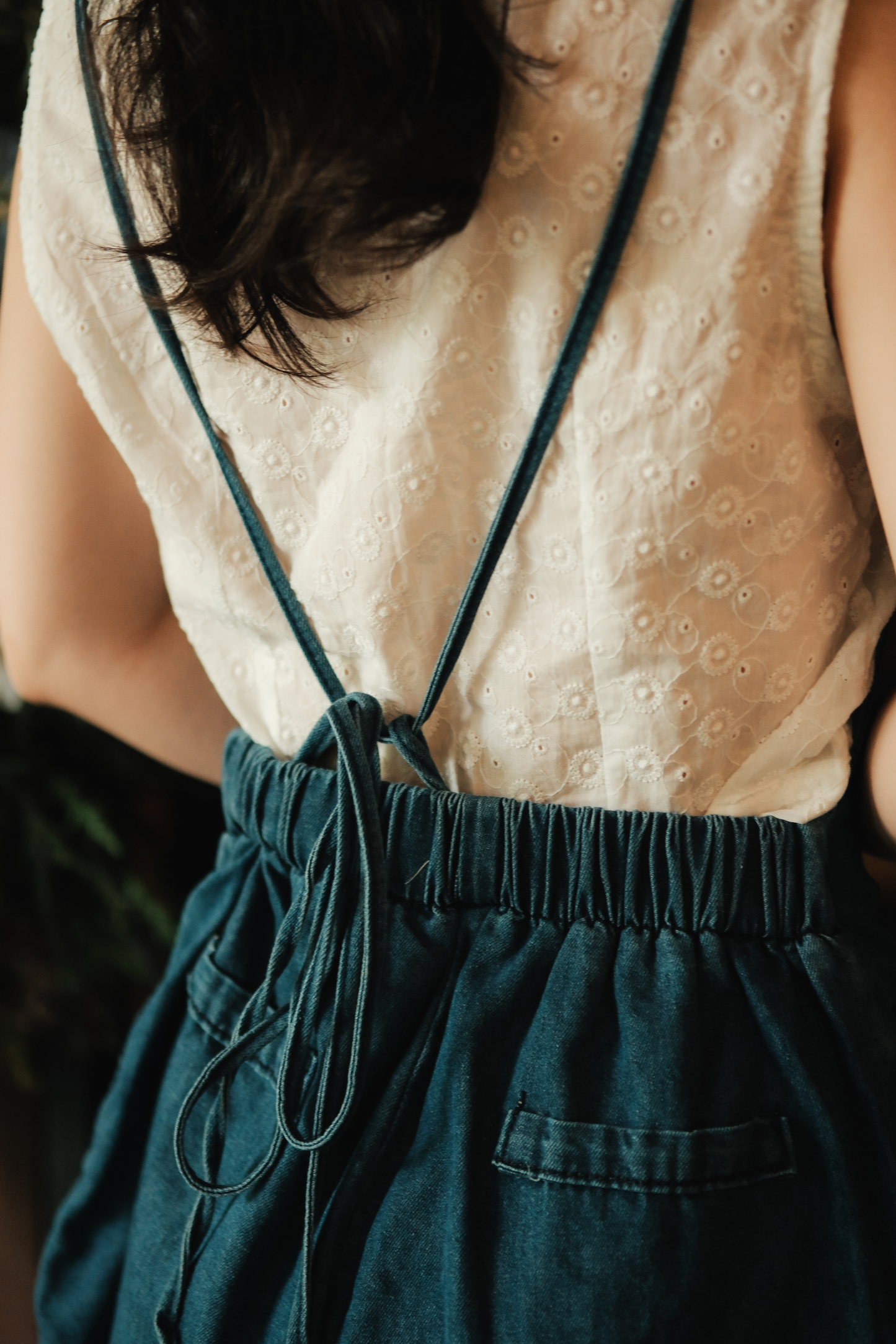 Odette Cross-Back Denim Romper