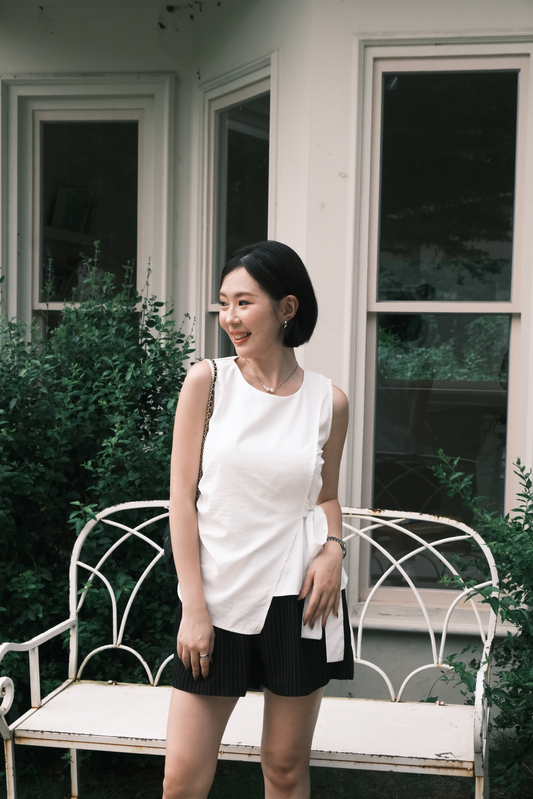 Arden Side-Tie Draped Top in White