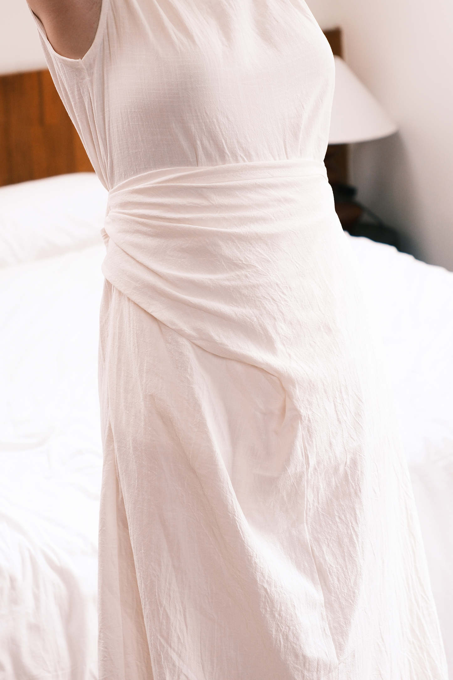 Renée Draped Tie-Waist Maxi Dress in Oat