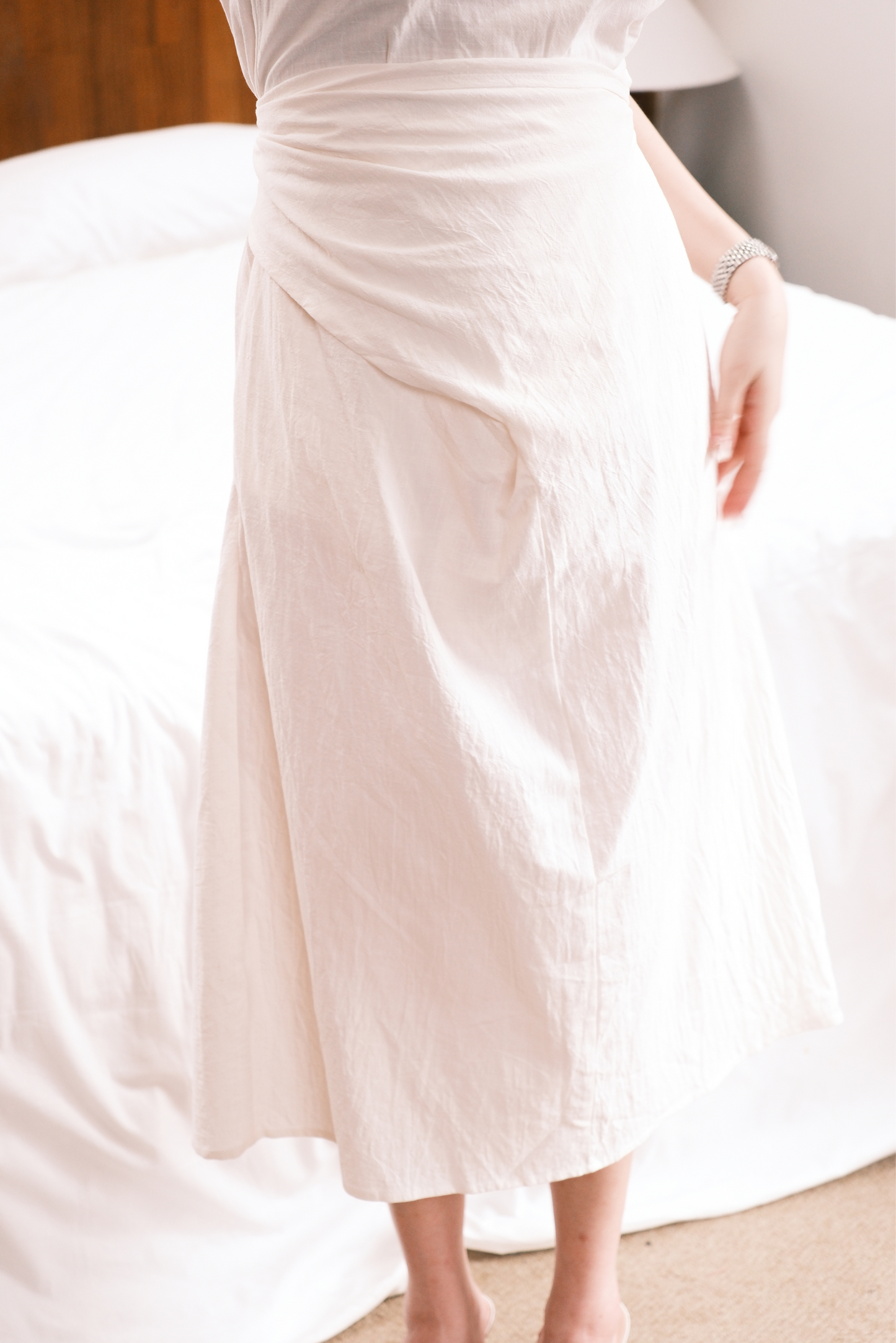 Renée Draped Tie-Waist Maxi Dress in Oat