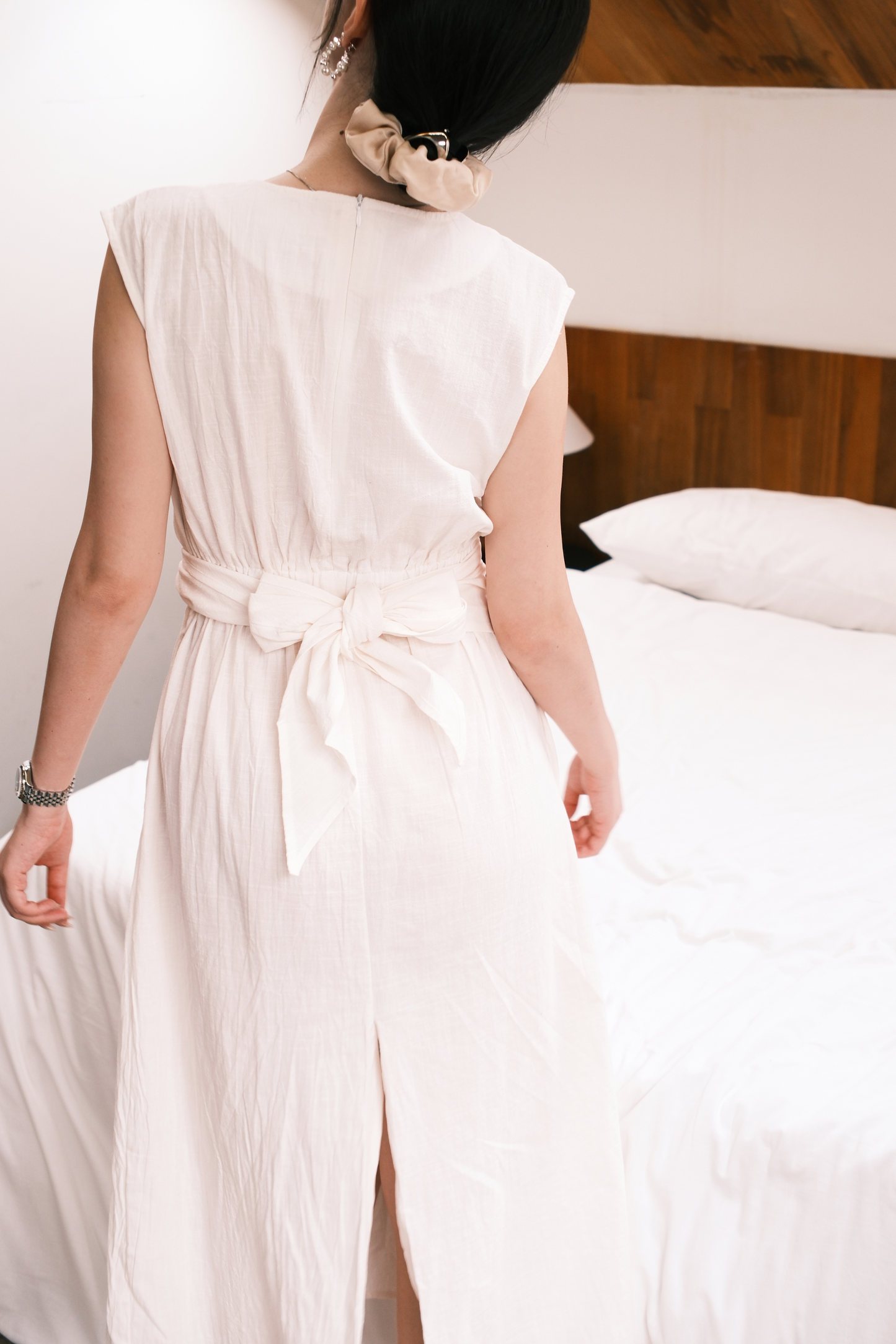 Renée Draped Tie-Waist Maxi Dress in Oat