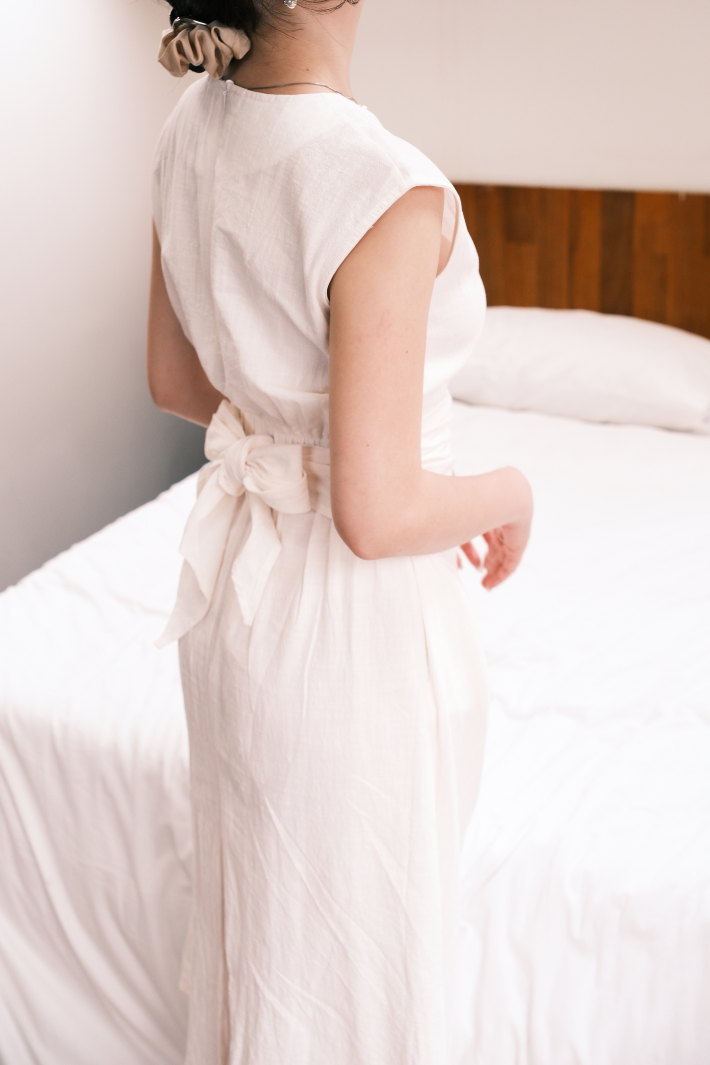 Renée Draped Tie-Waist Maxi Dress in Oat