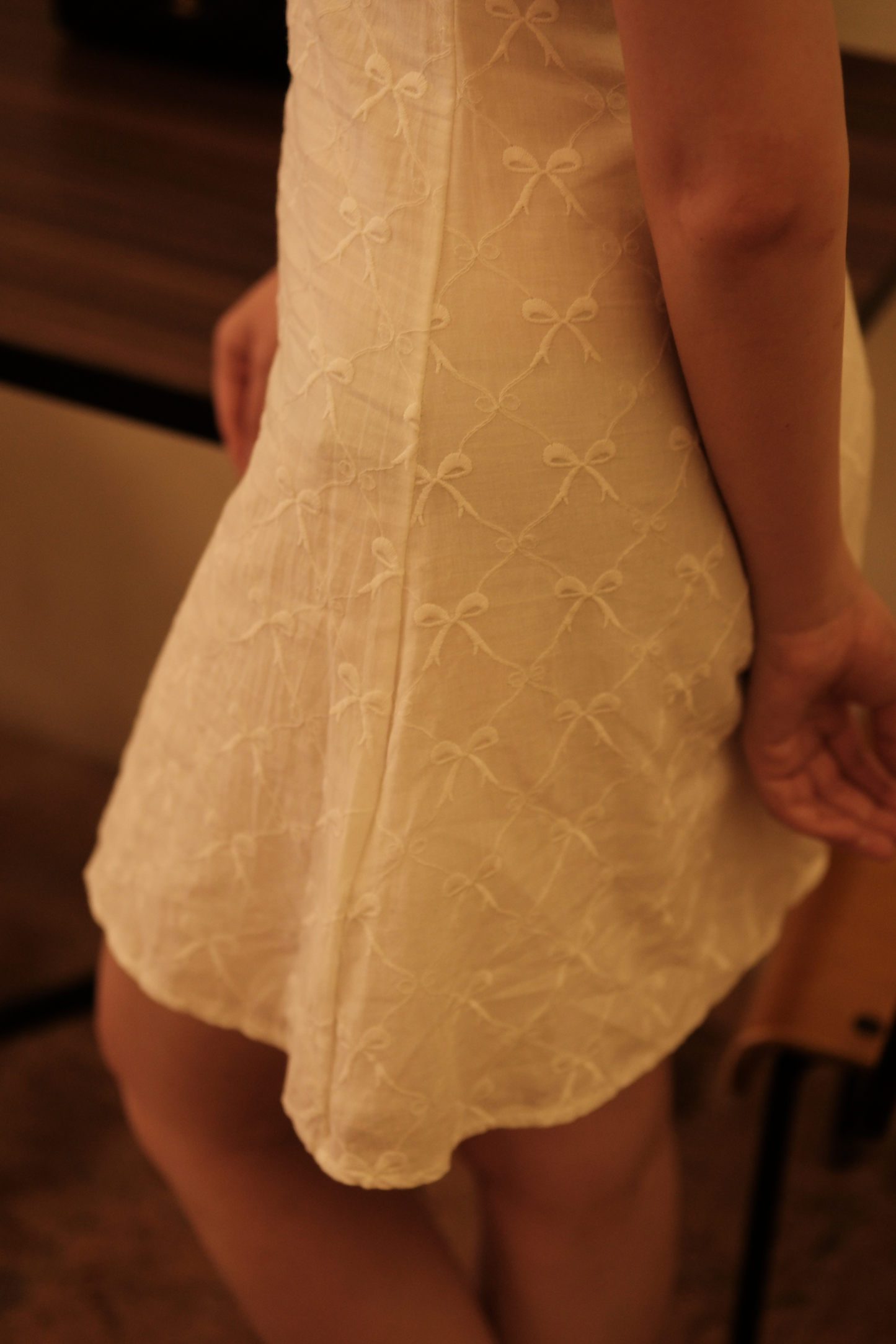 Luna Bow-Tie Puff Sleeve Mini Dress in White