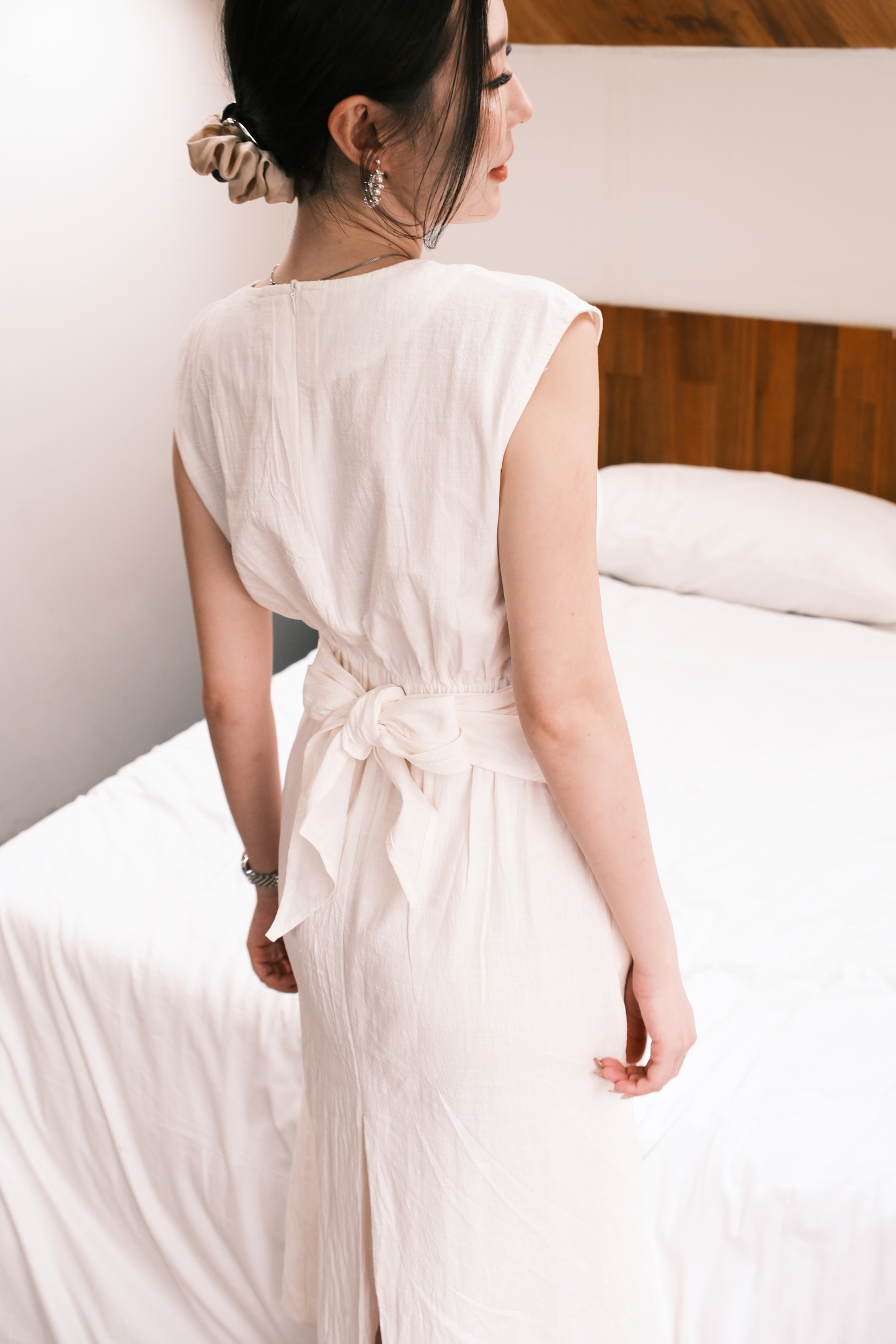 Renée Draped Tie-Waist Maxi Dress in Oat