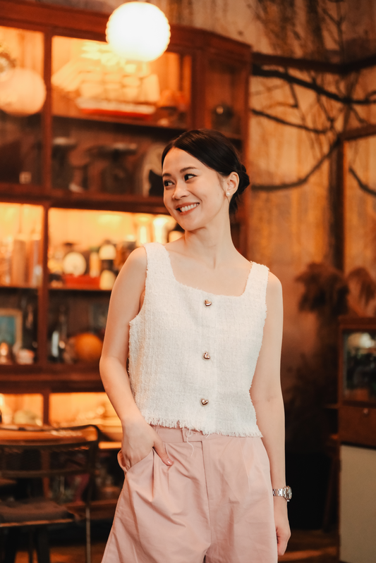 Amélie Tweed Fringe Vest in White