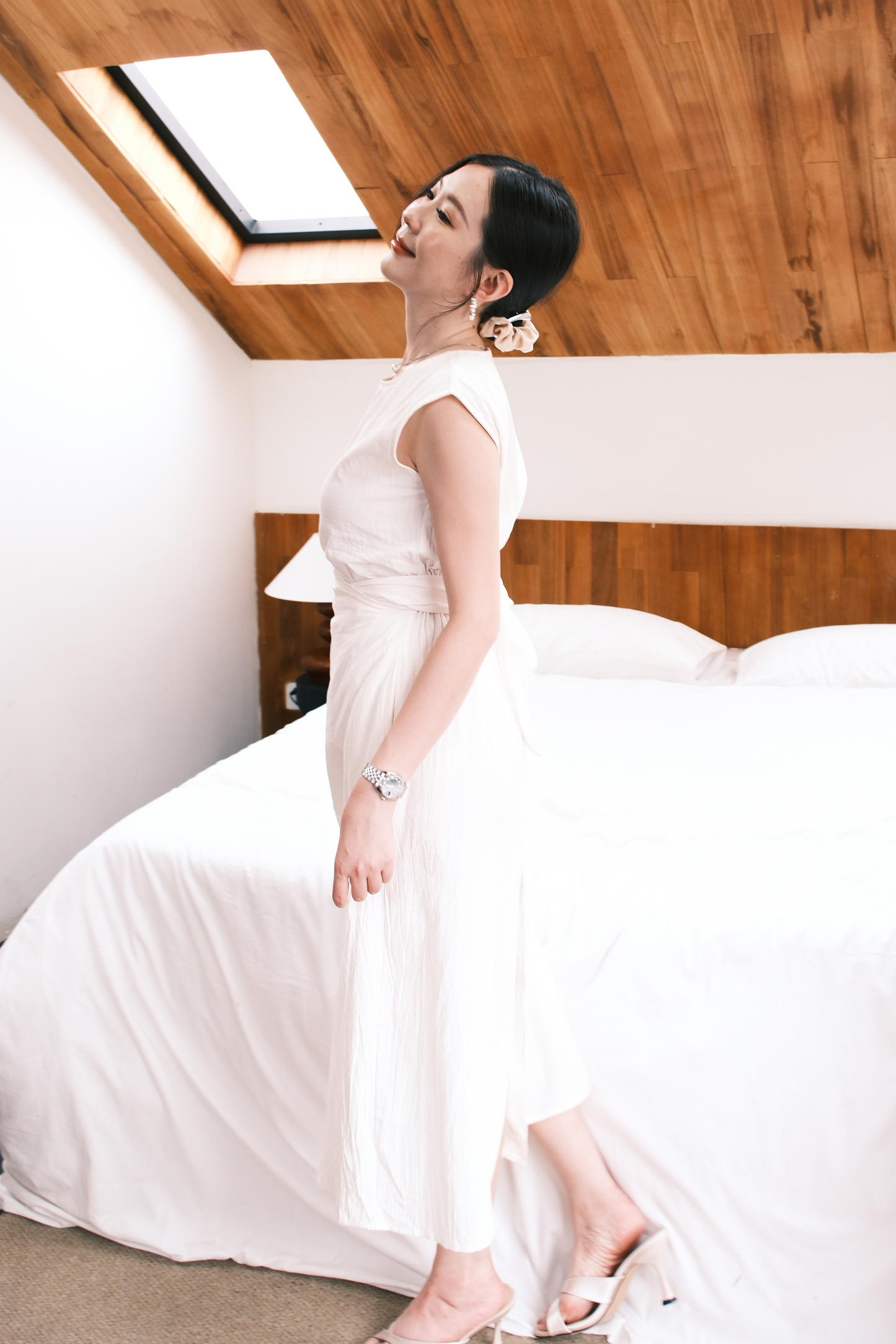 Renée Draped Tie-Waist Maxi Dress in Oat