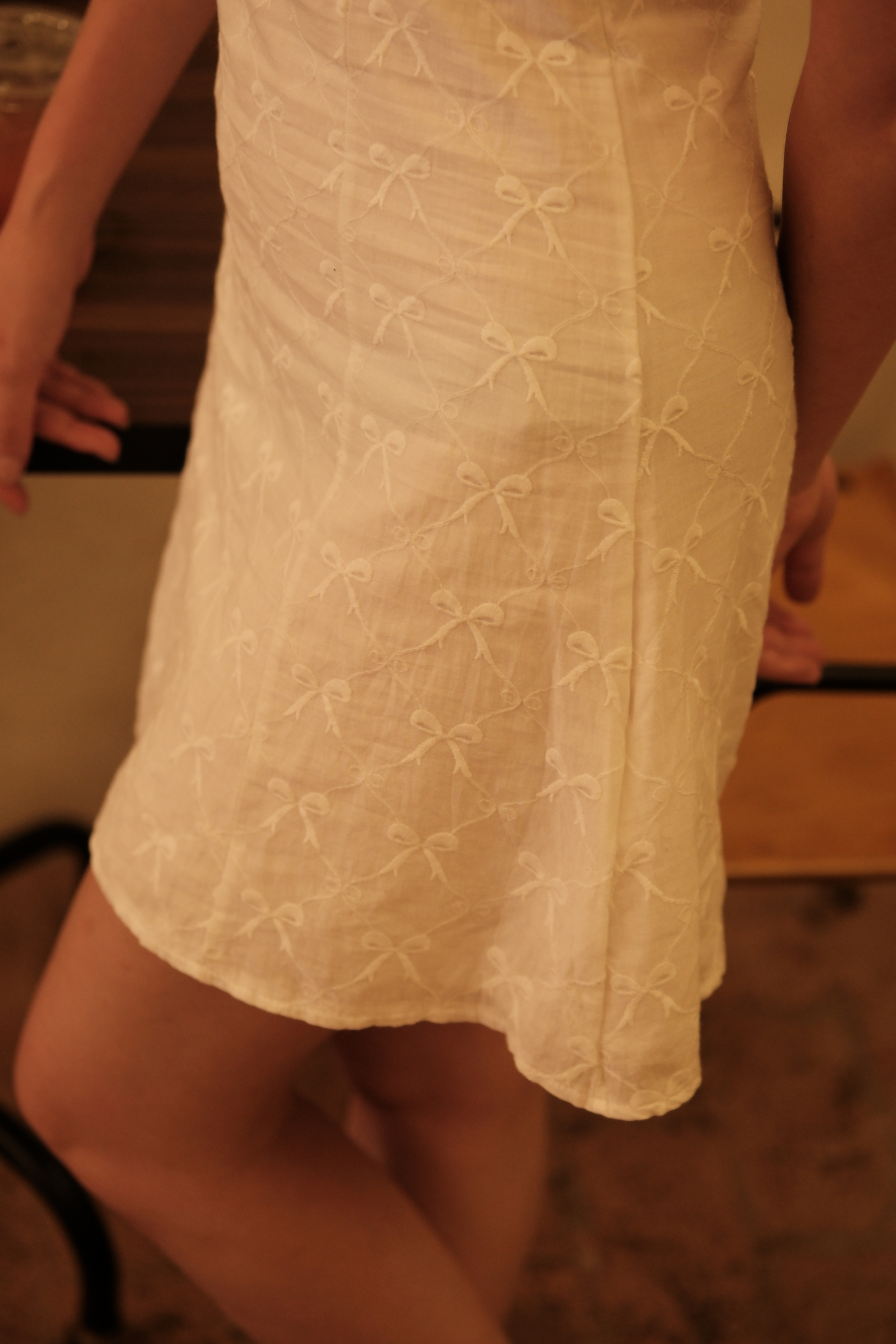 Luna Bow-Tie Puff Sleeve Mini Dress in White