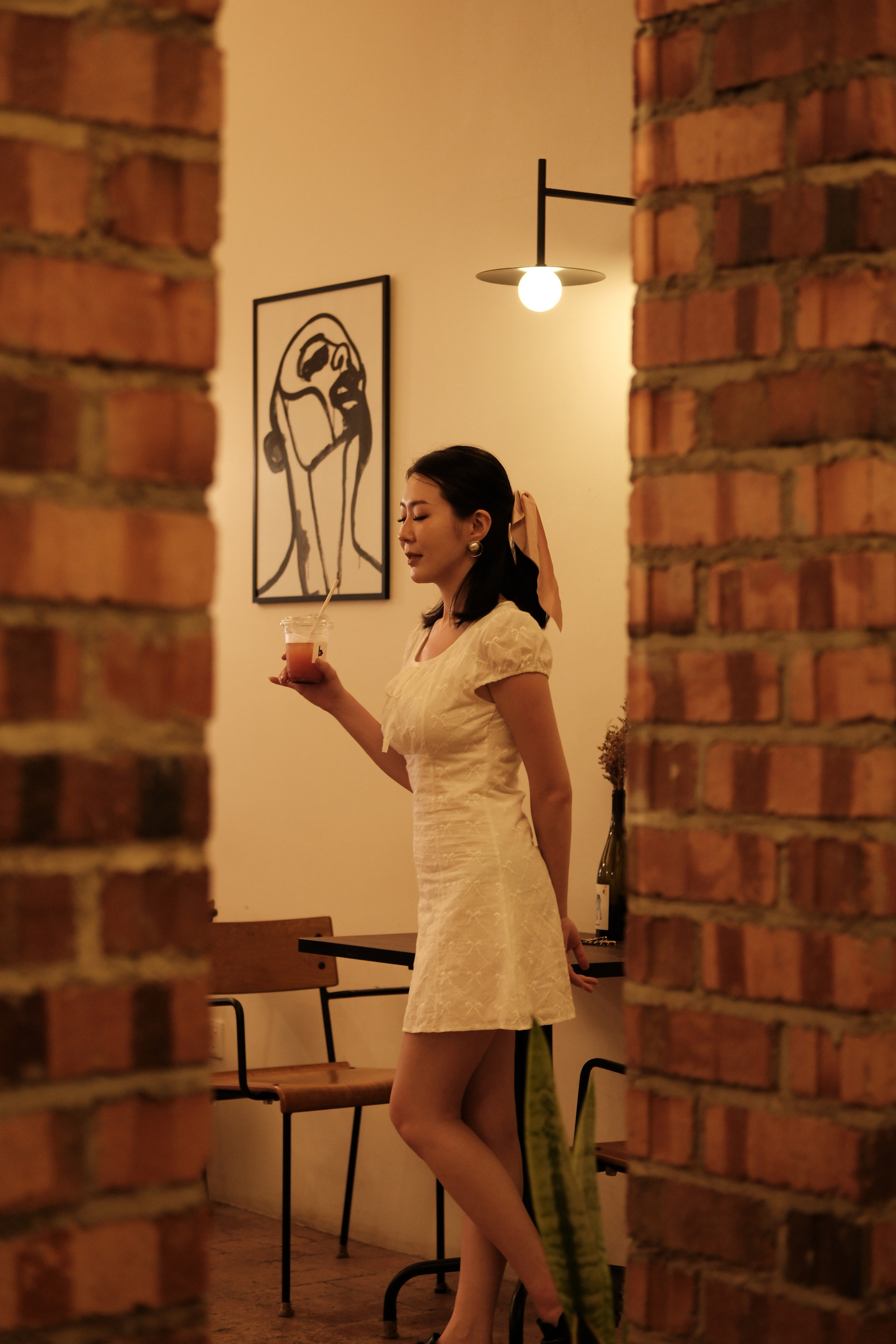 Luna Bow-Tie Puff Sleeve Mini Dress in White