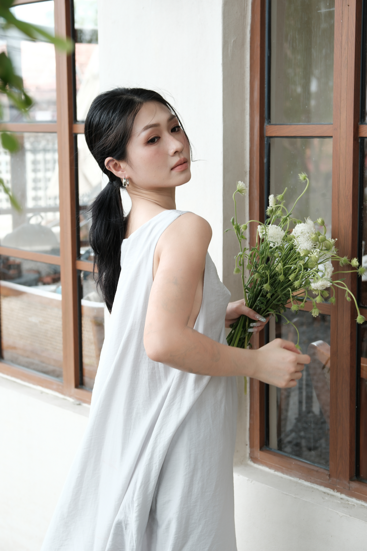 Clara Twist-Knot V-Neck Dress in Light Blue