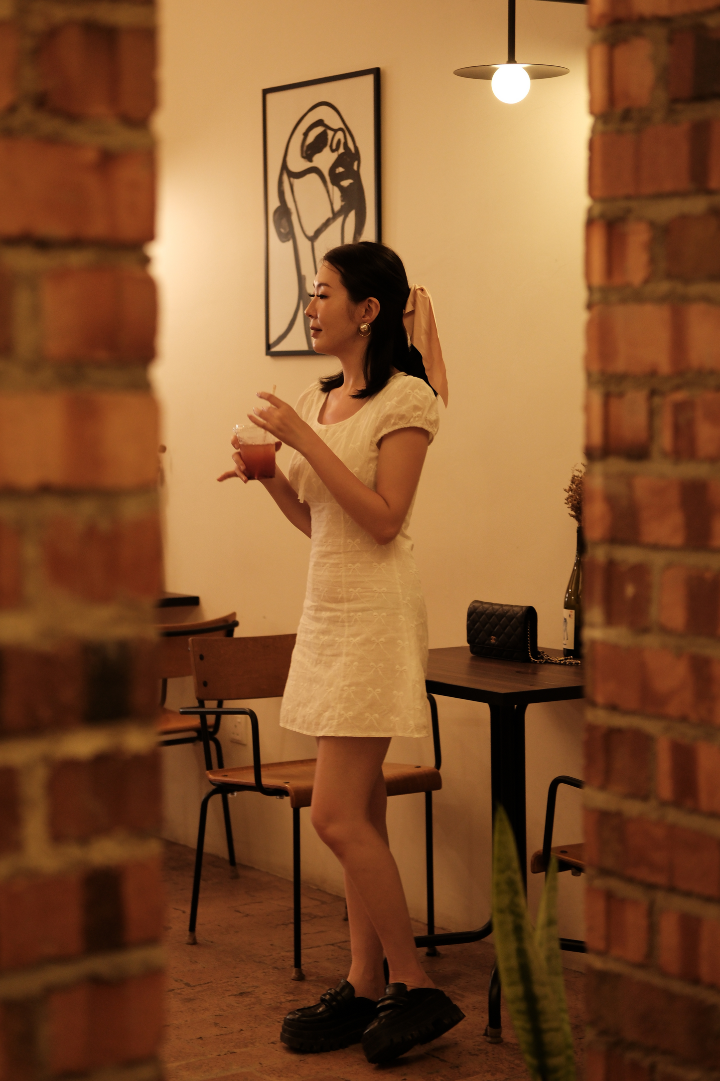 Luna Bow-Tie Puff Sleeve Mini Dress in White