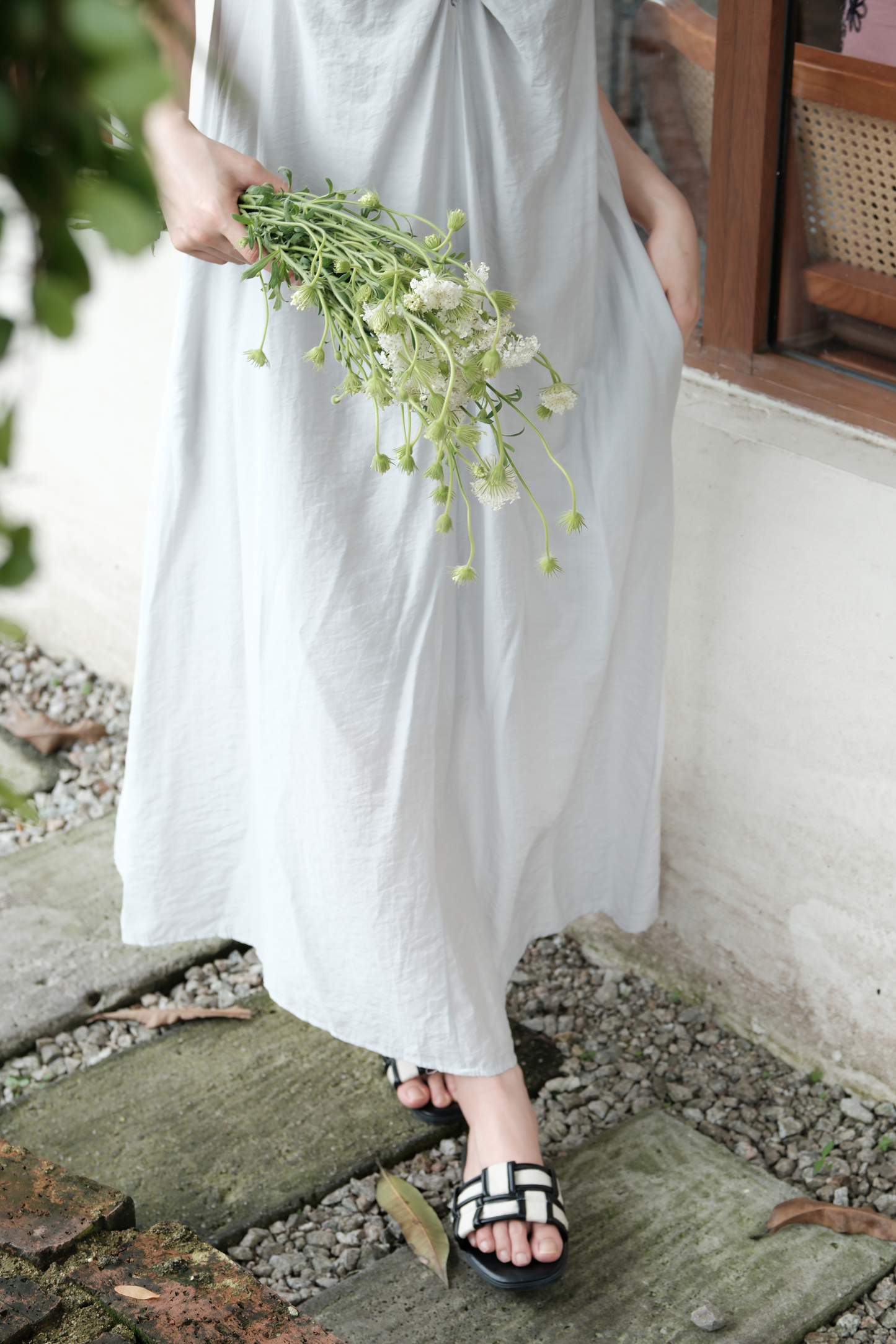 Clara Twist-Knot V-Neck Dress in Light Blue